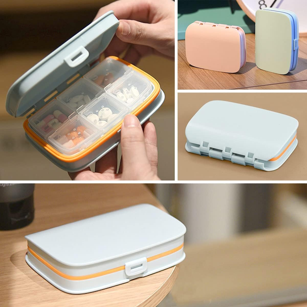 Pill Box Travel Compact Small Pill Container Organizer Fashion Daily Pill Case for Vitamin Supplements Medicine Storage (Blue) image number 2