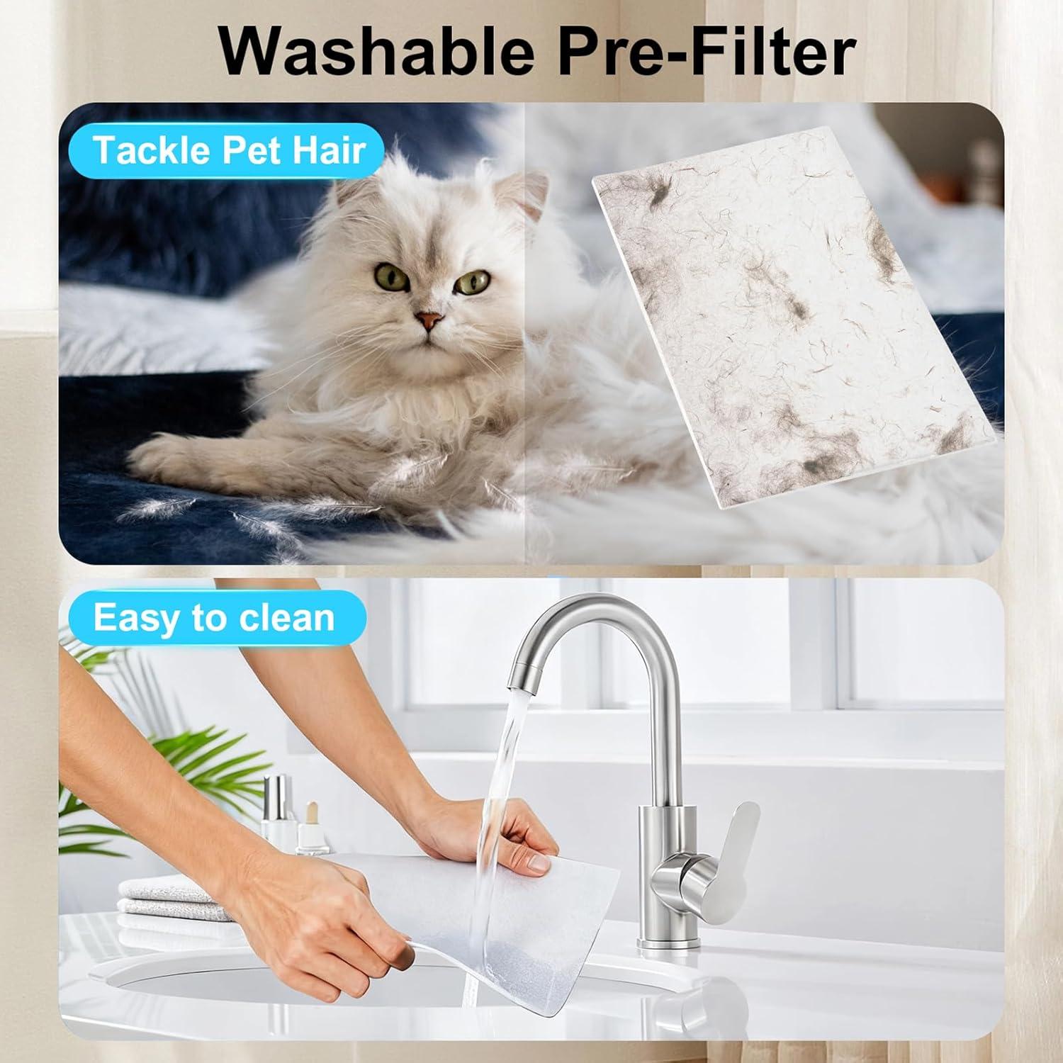 Yildue Smart Air Purifier for Bedroom,Air Purifiers for Home Covers up to 204M&sup2;, with HEPA & Carbon Filters, Remove 99.97% Allergens Pet Hair Dander Smell Pollen,Cadr 300 M&sup3;/H, Quiet 25Db Sleep Mode image number 2