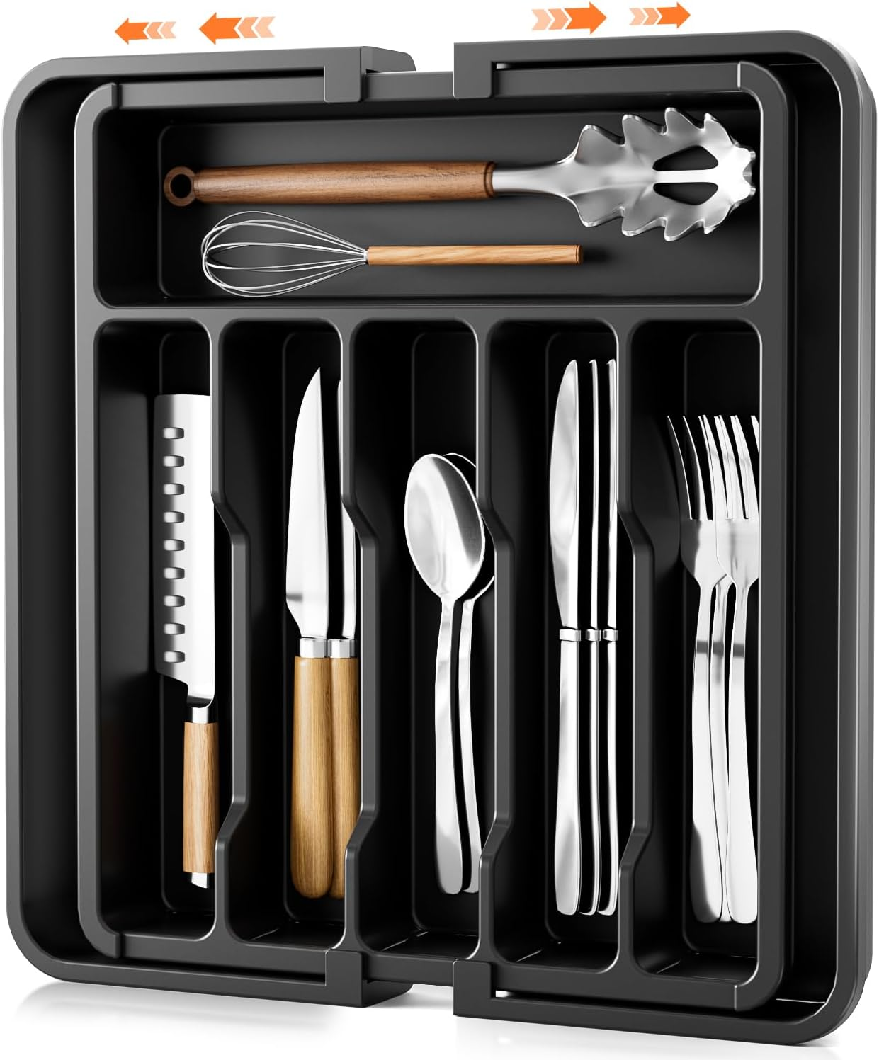 Billord Cutlery Drawer Organiser Tray - Large Kitchen Utensil Drawer Organisers, Expandable Kitchen Draw Organizer Adjustable 33-57Cm for Silverware and Flatware Holder, Plastic Storage Dividers image number 1