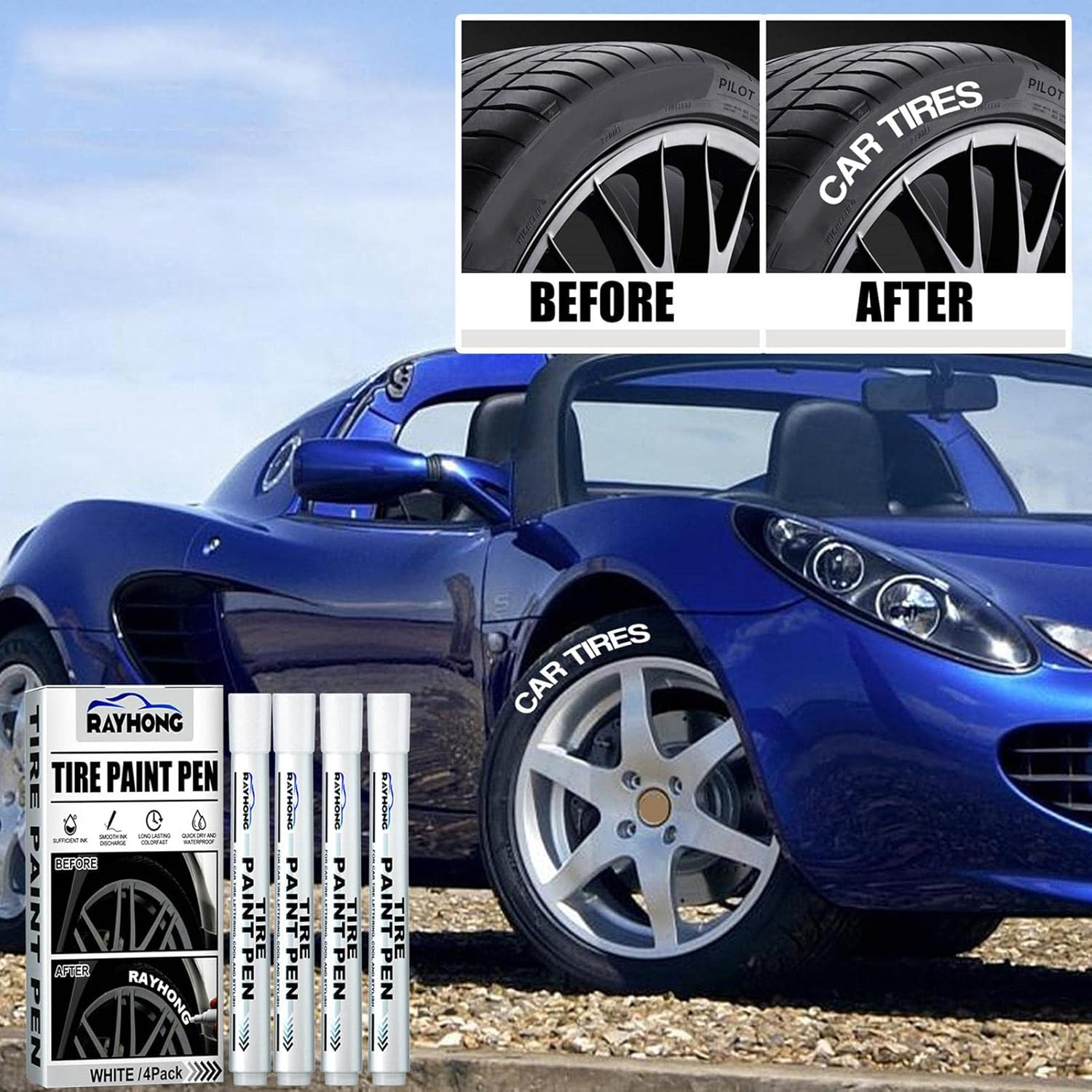 2 Pcs White Tire Marker for Vehicles, Tyre Marker Paint Pen for Bike & Car Tires, Permanent Marker for Car Bike Motor Tires, Removes Car Scratches, Dobooo