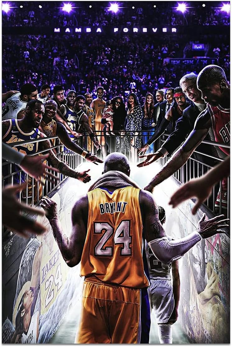 Kobe Canvas Wall Art Poster Kobe Gigi Legendary Basketball Player Posters Inspirational Sports Superstar Oil Painting Modern Room Aesthetic Wall Decor for Home Gym Bedroom Dorm 12X18 Inch Unframed