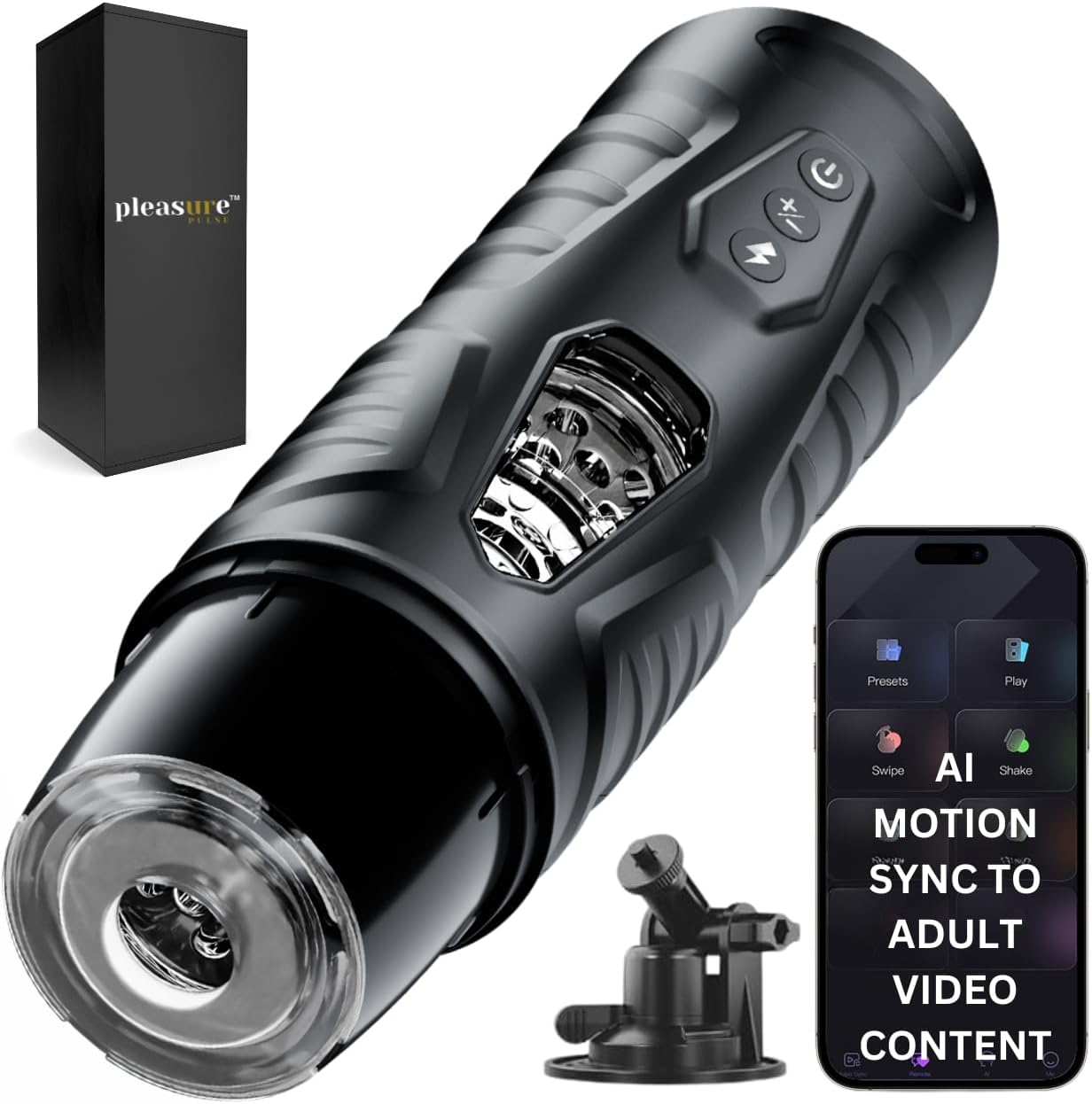 PLEASURE PULSE Male Masturbator Sex Toy for Men Smart AI APP Controlled Ai-Powered Motion Syncing to Adult Video Content NEW 2025 Next Gen Automatic Masturbating Cup with 7 Thrusting & 7 Rotating Modes for Penis Stimulation, Electric Pocket Pussy, 3D Realistic Blowjob, Hands-Free Stroker, Strong Suction Cup, Carbon Storm image number 1