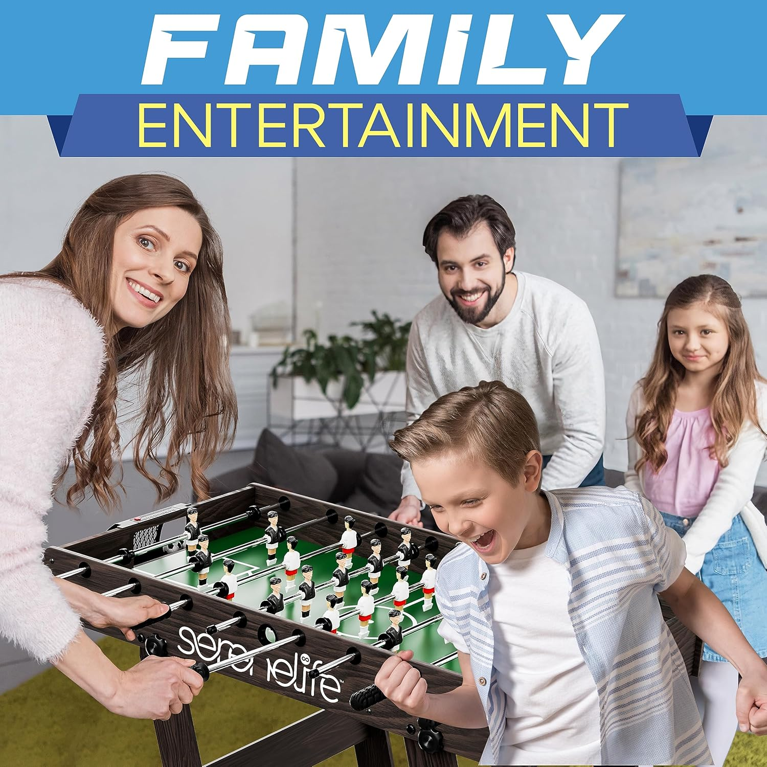 Serenelife Folding Foosball Table, 4&rsquo; X 2&rsquo; Full Competition Size Foldable Space Saving Table Soccer for Home, Arcade Game Room, Family Game Night, Perfect for Kids & Adults, Black image number 4