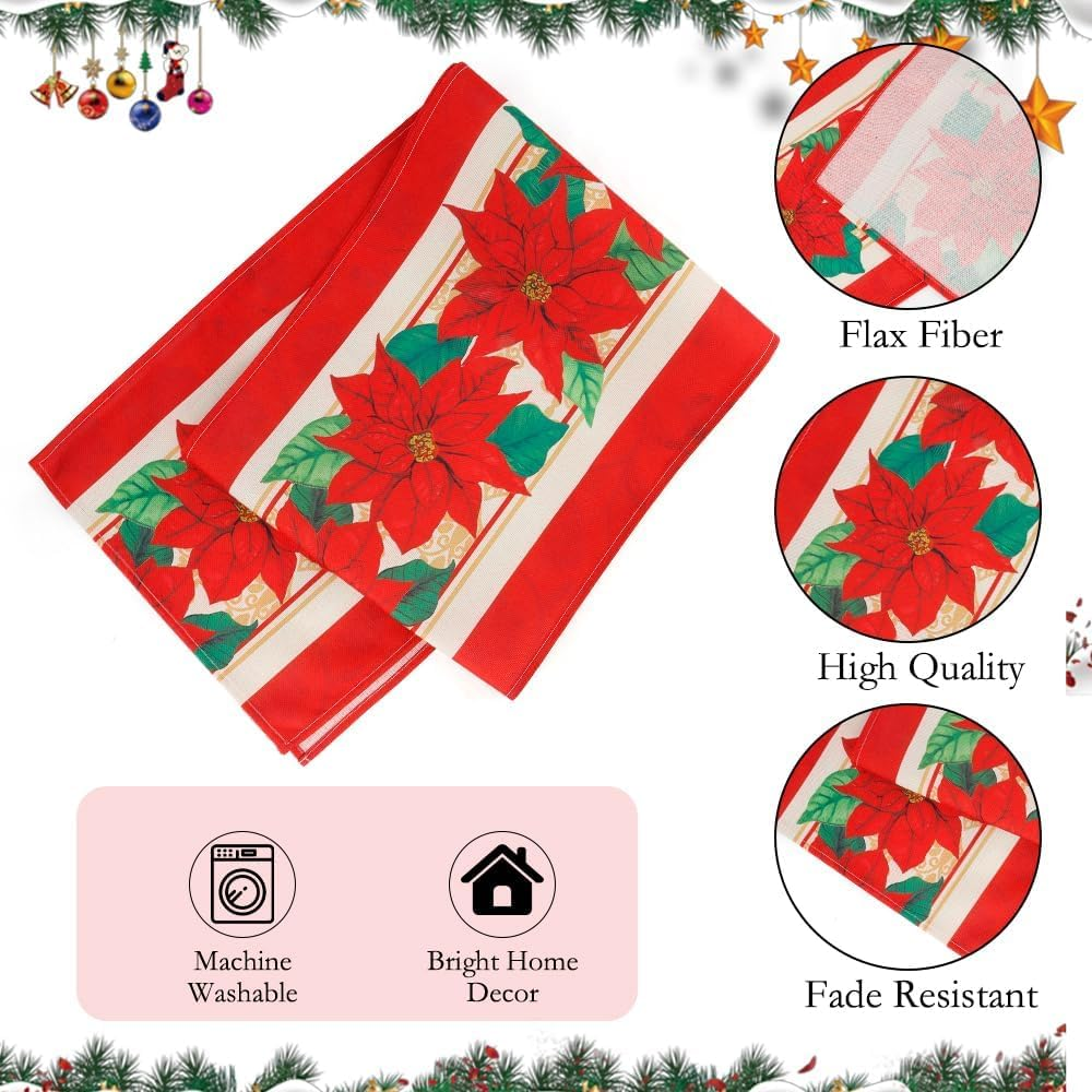 Christmas Table Runner Winter Christmas Table Runners Christmas Decorations Red Floral Table Runner Kitchen Dining Christmas Table Decoration for Christmas Xmas Holiday Home Party Decor 13X72 Inch image number 2