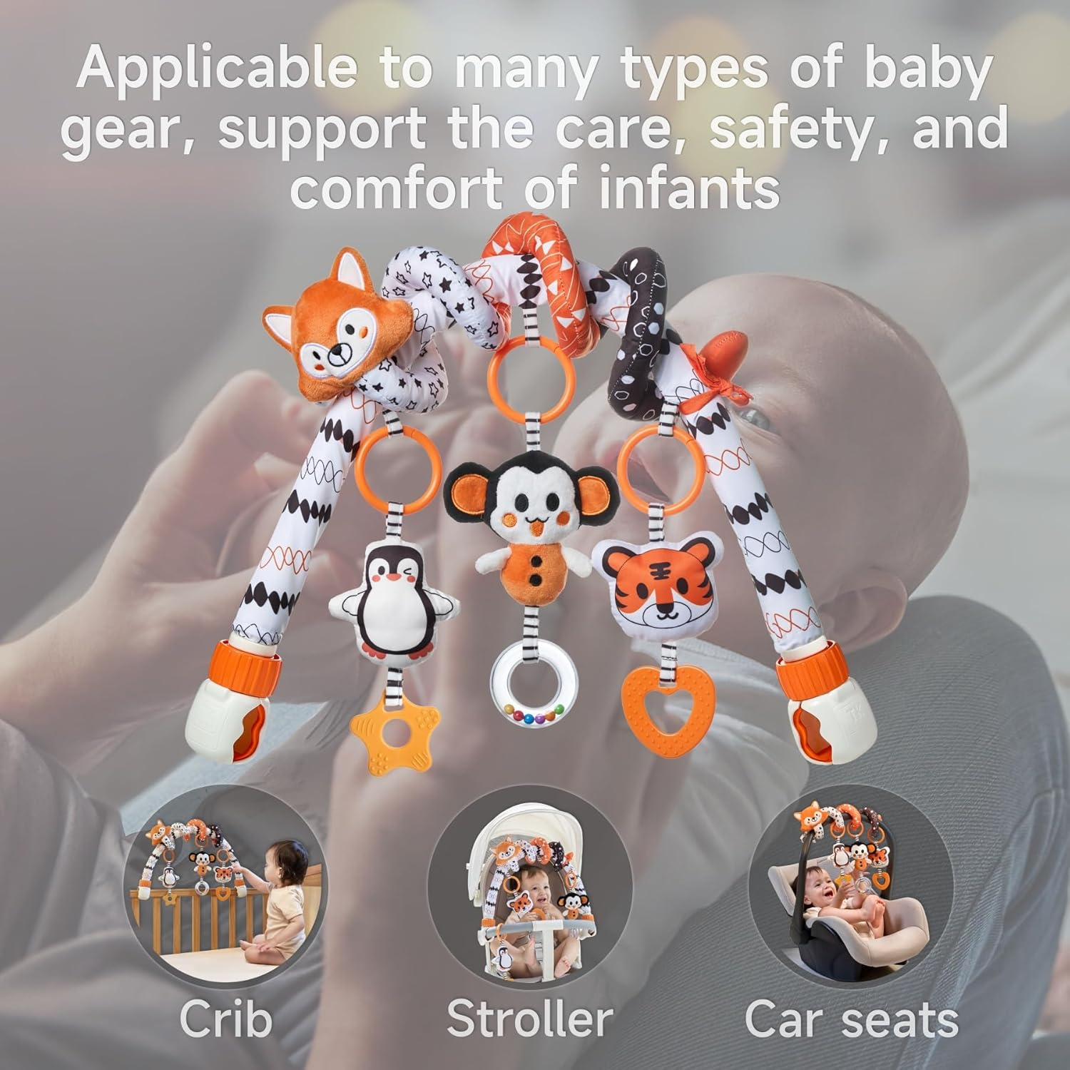 TUMAMA Black and White Baby Stroller Arch Toys, Removable Spiral Hanging Rattle, High Contrast Car Seat and Stroller Toys for Baby 0 3 6 9 12 Months image number 5