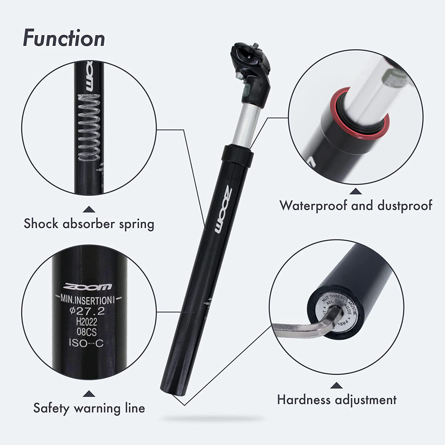 DJC Bike Suspension Seatpost Shock Absorber Damper Post 27.2 30.9 31.6 Mm, Lightweight Aluminum Body image number 6