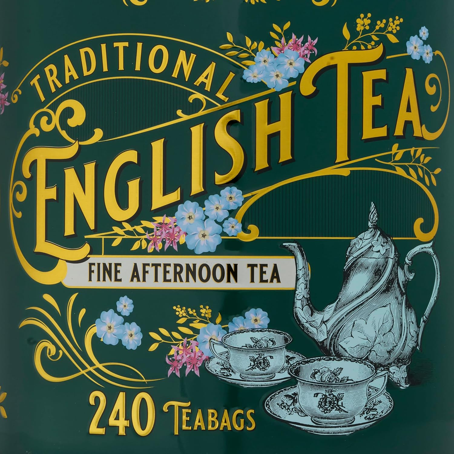 New English Teas Vintage Victorian round Tea Caddy with 240 Fine English Teabags (Bottle Green) - Mint-Green image number 5