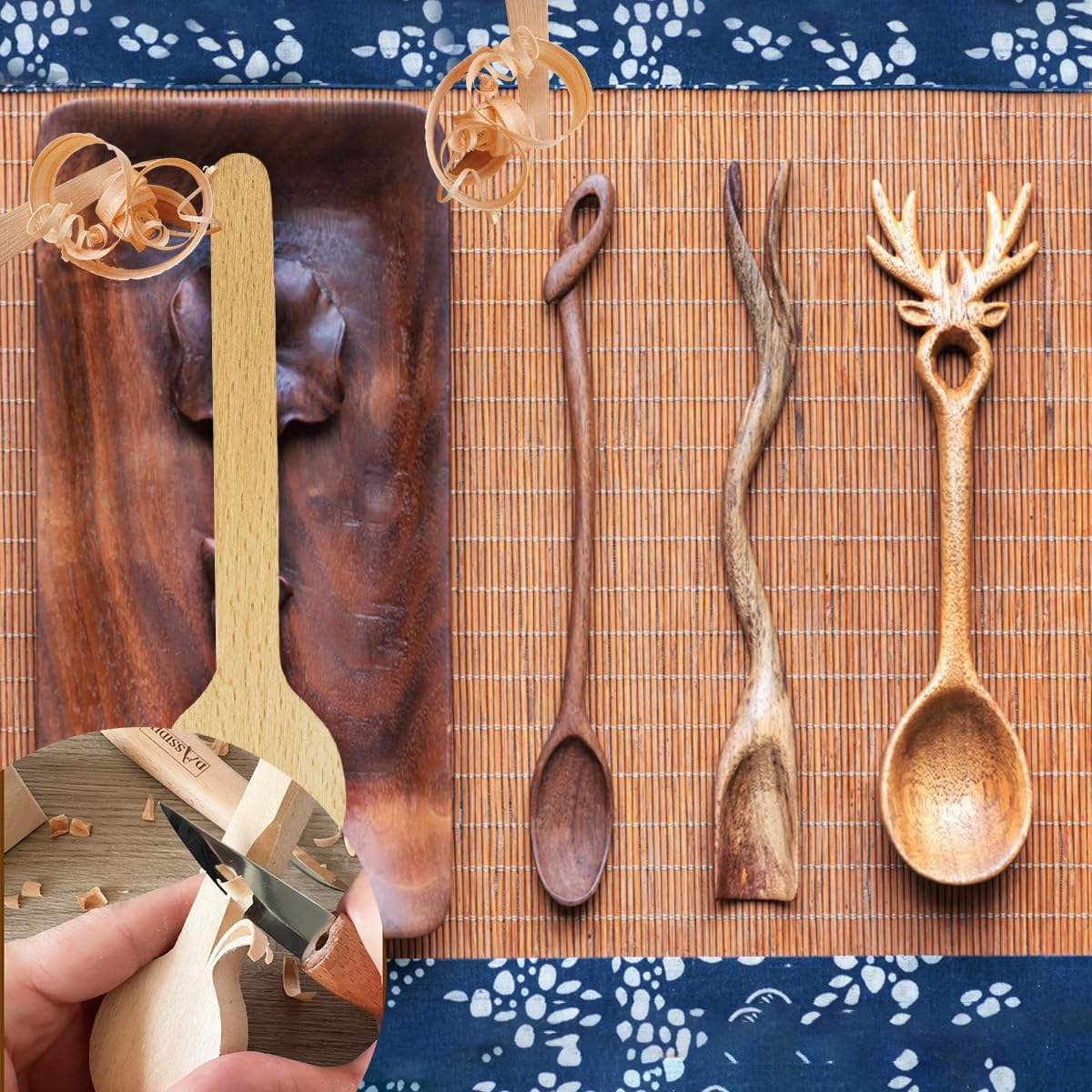 NILLOS Wood Carving Spoon Blank Set, 3 PCS Unfinished Wooden Spoon for Beginner Expert DIY Wood Craft (16X4 Cm/6.29X1.57 In) image number 1