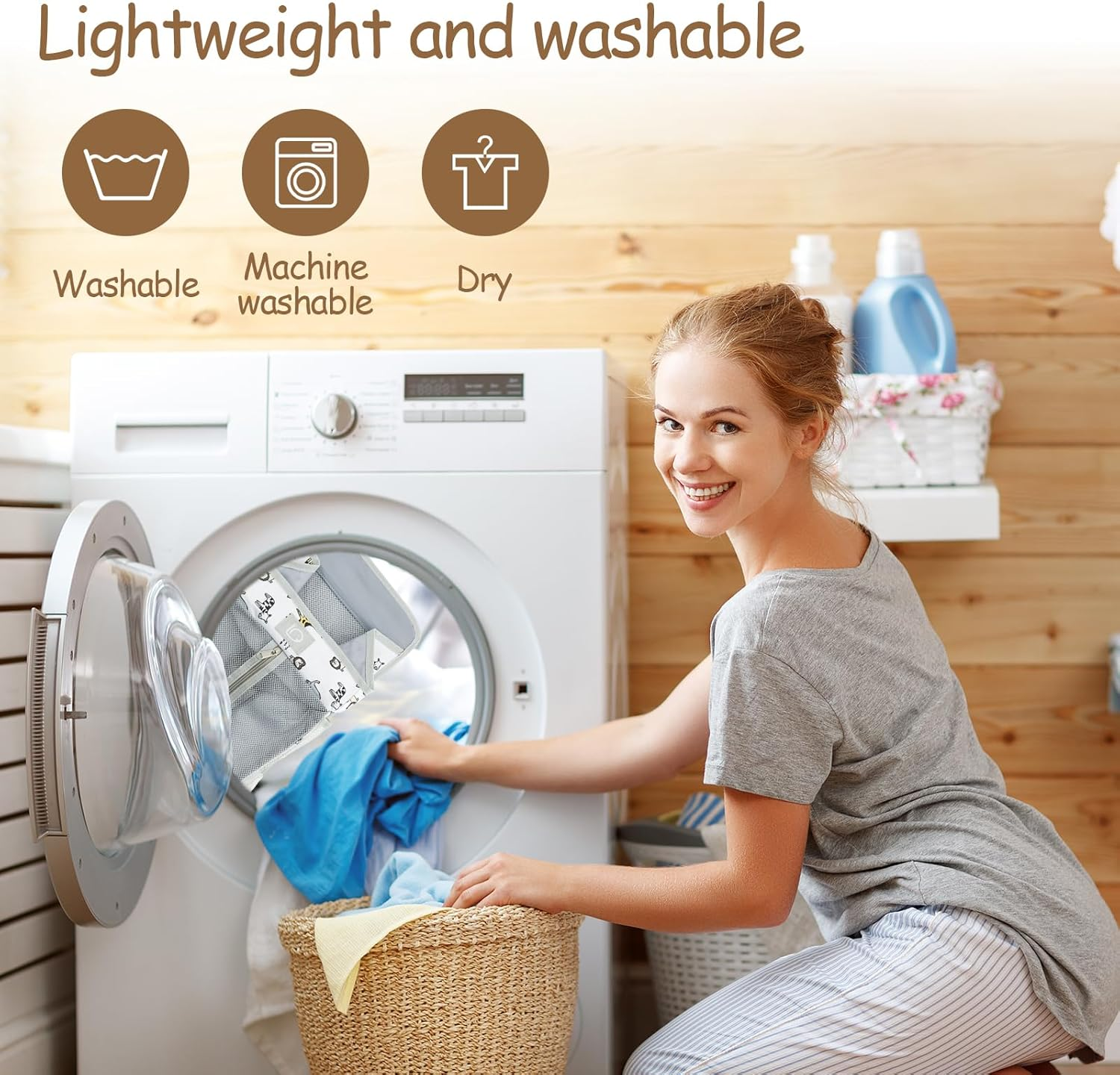 Baby Crib Hanging Caddy Organizer, Multi Pocket Baby Diaper Hanging Bag, Nappy Stack Organizer, Machine Washable for Wipes Nursery (White Animal) - White Animal image number 6