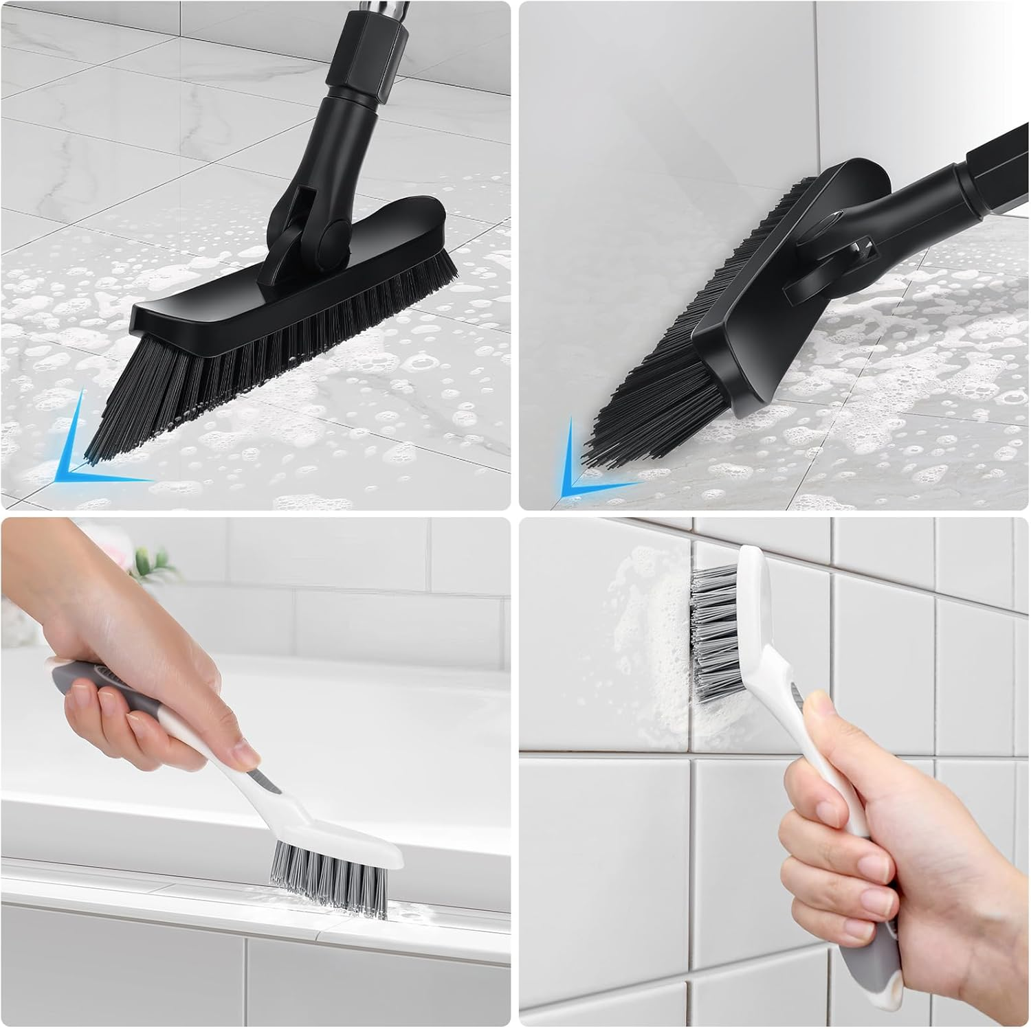 Qaestfy Grout Brush with Long Handle for Cleaning, Stiff Bristles Handheld Tile Scrub Brush, V-Shape Crevice Cleaning Brush for Floor Deep Cleaning image number 2