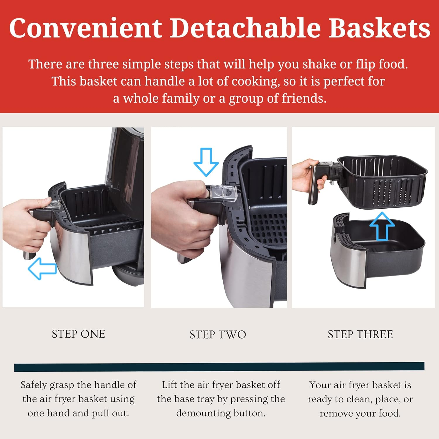 AUSPURE Kitchen Air Fryer Replacement Basket, 5.5L Original Basket for AUSPURE Aus-Fry550 Air Fryers, Non-Stick, Dishwasher-Safe, Aus-Fry550Ba image number 6