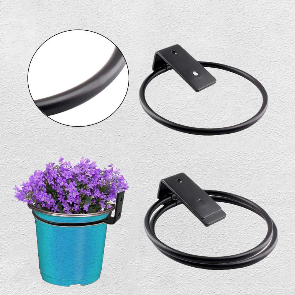6 Pcs Flower Pot Holder Ring, 4 Inch Plant Pot Support Holder Ring for Wall Mount, Hanging Plant Stand Heavy Duty Metal for Space Saving,Fit for Outdoor, Indoor Home(Black)