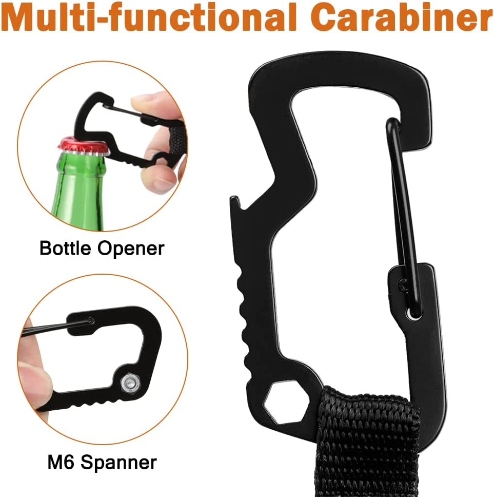 MNGARISTA Retractable Key Chain, Multitool Carabiner Key Holder, Retractable Badge Holder Reel, Heavy Duty Badge Reel with Steel Cable, Black, 2Pcs image number 5