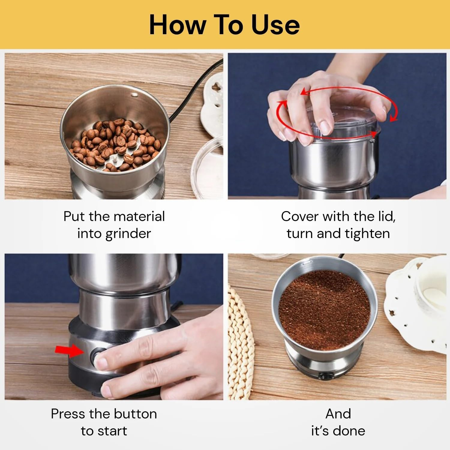 EZONEDEAL Coffee Grinder - Electric Coffee Grinder,Detachable Coffee Bean Grinder Coffee and Spice Grinder with Large Capacity,200W Powerful Grinder for Coffees Beans, Spices, Peanuts, Grains and More image number 4