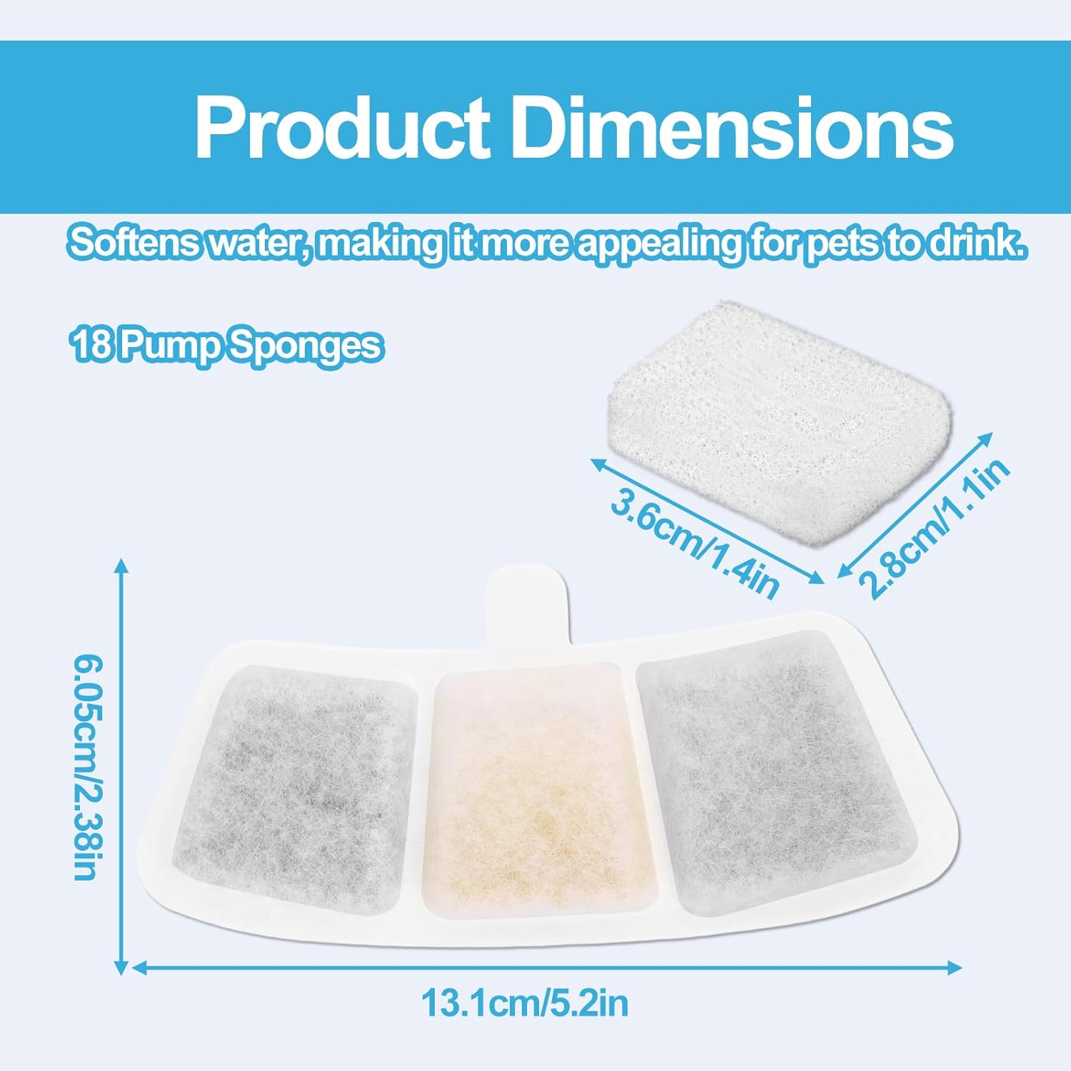 18Pcs Cat Water Fountain Filters for Hard Water, with Filter Cottons Reduces Limescale & Bad Smell Compatible with Oneisall PW04 3.5L Wireless Pet Fountain Long Lasting Filter Cartridges image number 4