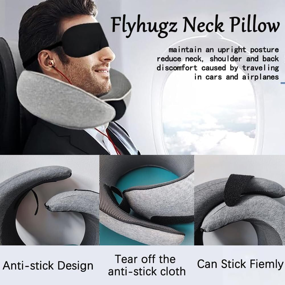 Flyhugs Neck Pillow, Wander plus Travel Pillow, Wander plus Travel Neck Pillow, Memory Foam Travel Pillow, Stowable U-Shaped Pillow (Grey)