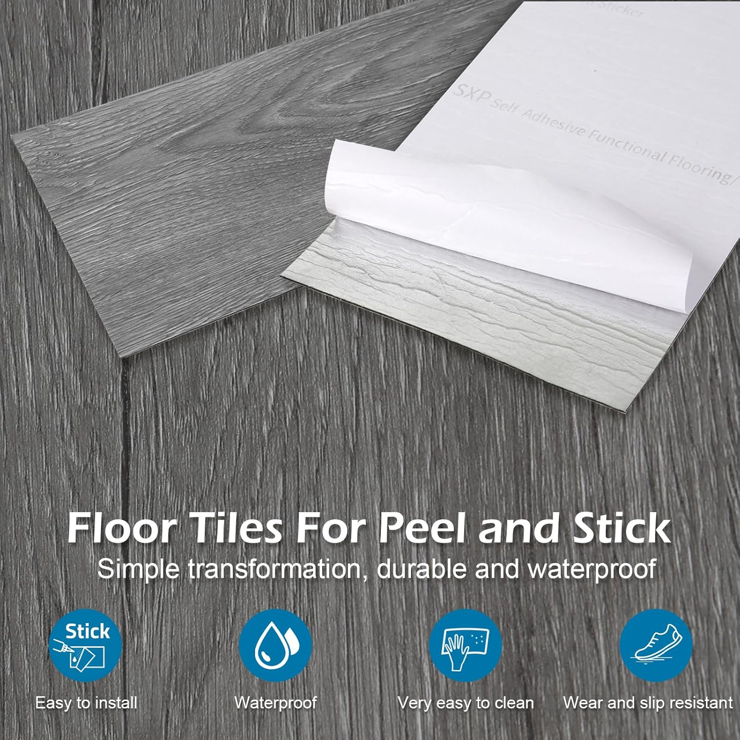 Wood Grain Floor Tiles, 15PCS 91 X 15Cm Waterproof Peel and Stick Vinyl Flooring, Flame Retardant Wear Resistant Floor Stickers for Home (Grey) image number 3