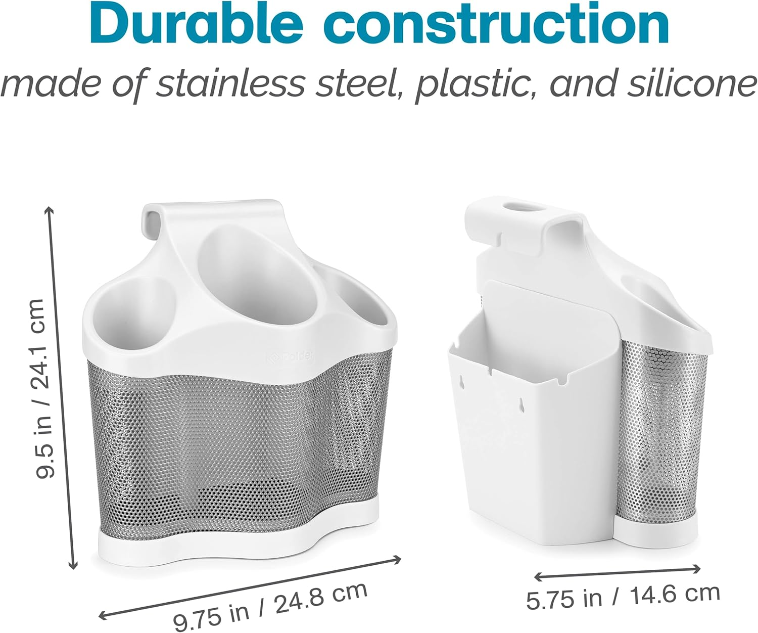 Polder Style Station, Organization for Styling Tools: Hair Dryers,Curling Irons, Straighteners, Brushes, Hang over Towel Rack, Store Undersink or in Drawer, White and Silver image number 6