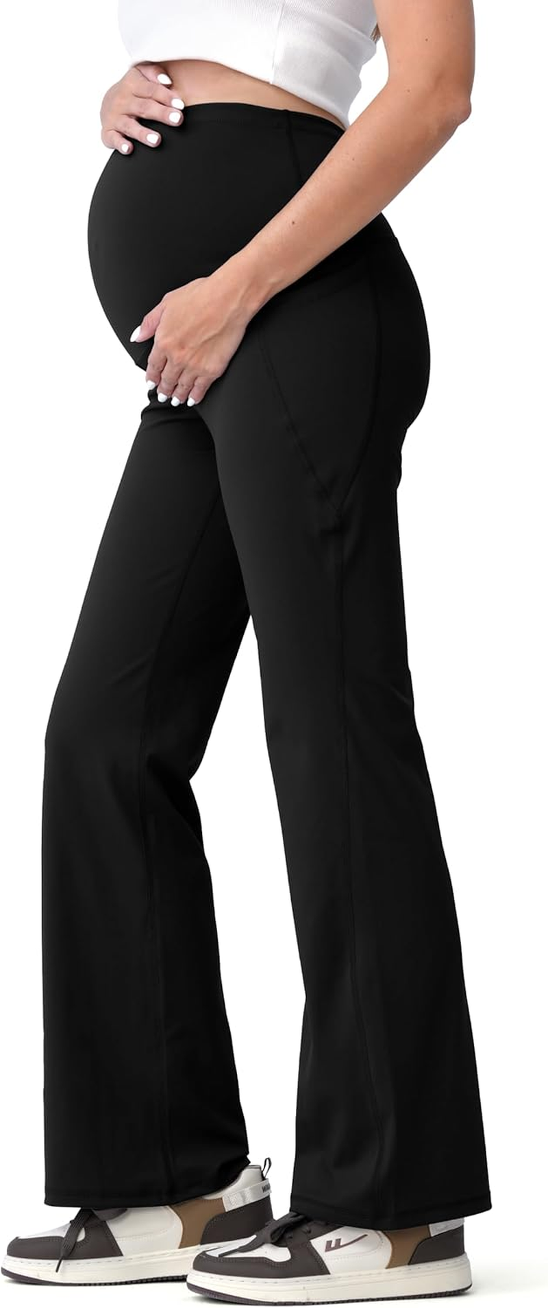 SUNNYBUY Women'S Sports Pregnancy Leggings Opaque Yoga Trousers for Pregnant Women, Bootcut Maternity Trousers over the Stomach, High Waist Leggings with Pockets