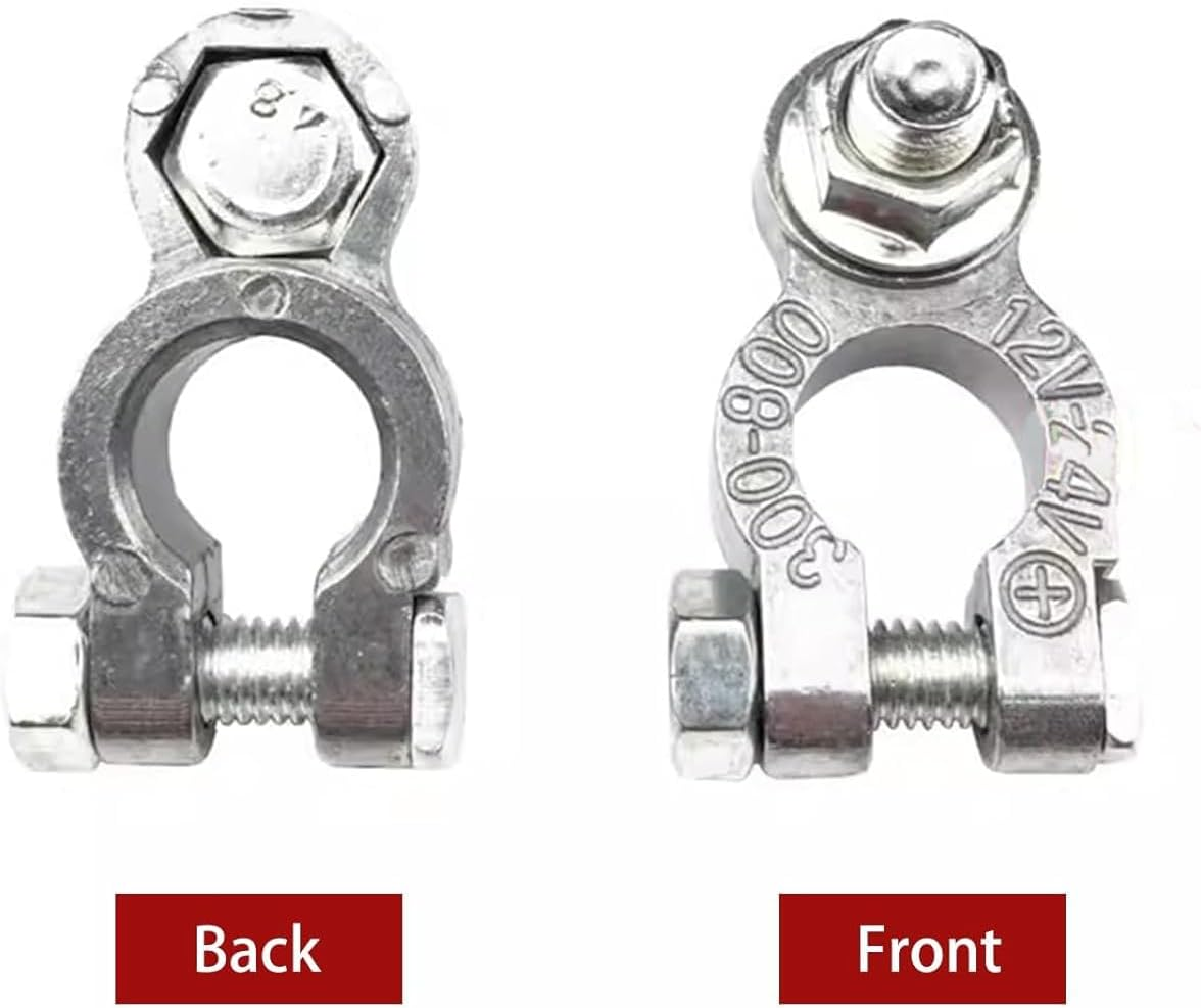 2 Pairs Car Battery Terminal, 12V/24V Universal Heavy Duty Stud Type Battery Connector Clamp for Car Positive Negative Post Nut Replacement for Marine Car Boat Rv(Silver)