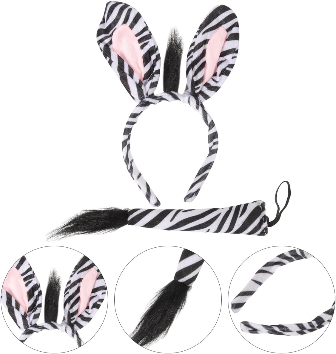 Zebra Costume Accessories Set - Headband, Tail, Hair for Kids Animal Cosplay - Jungle-Themed Parent-Child Clothing Headgear image number 5