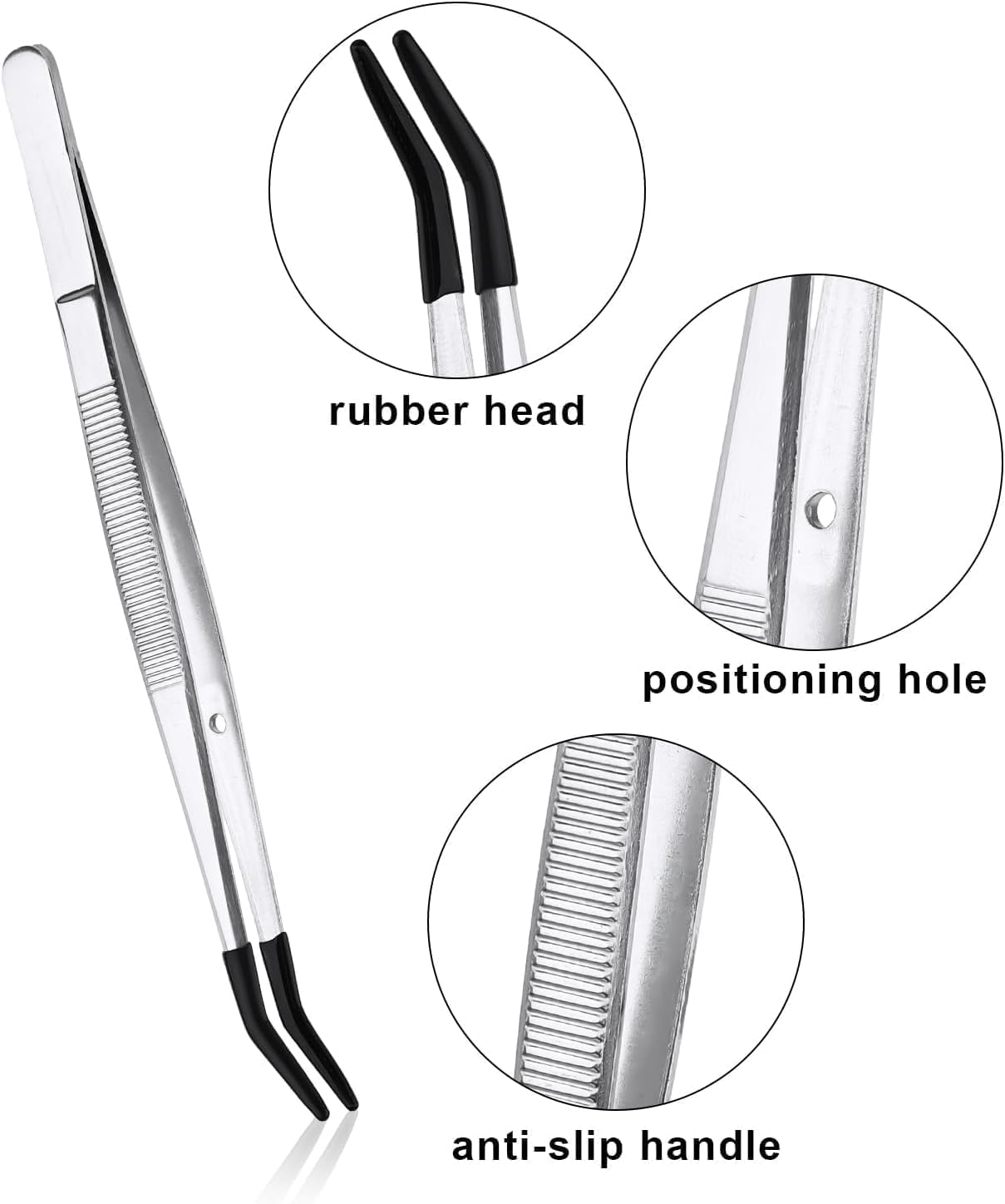 Non-Marring Silicone Tipped Tweezers Set - 3Pcs Rubber Coated with Bent, Straight, and Flat Tips - PVC Coated image number 2