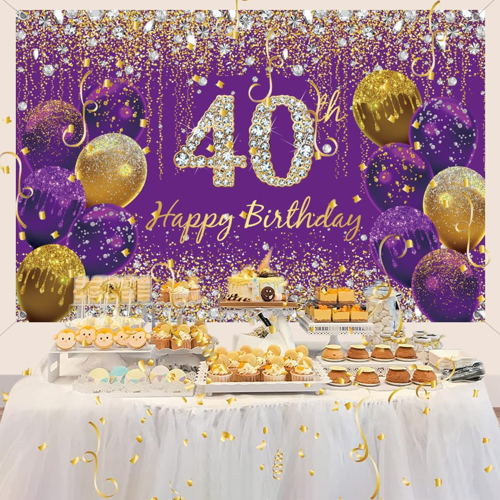 40Th Birthday Decoration Women, Purple Fabric Sign Poster Birthday Party Decoration Background Banner Women, 40Th Birthday Party Decoration, 59"X35.4"
