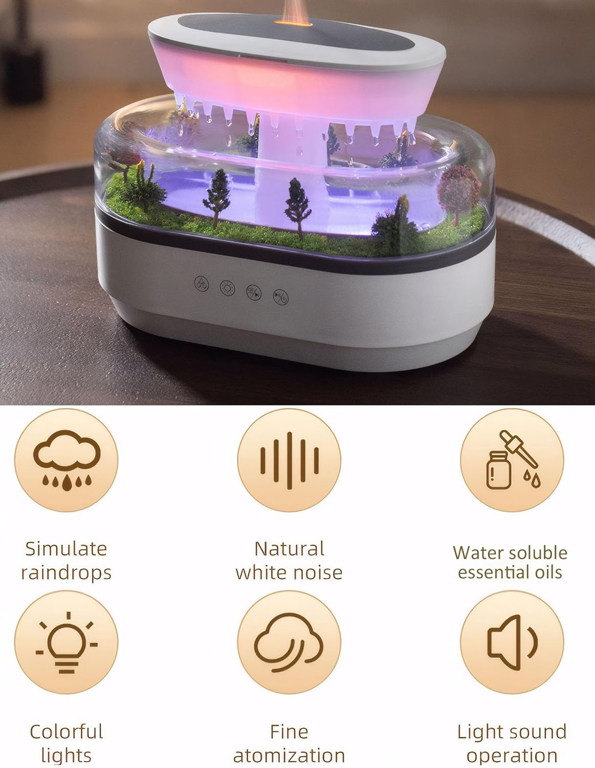 Small Vapor Aroma Rainfall Humidifier with Rain Sounds， Portable Desktop Air Mist Diffuser Water Drip for Bedroom image number 5