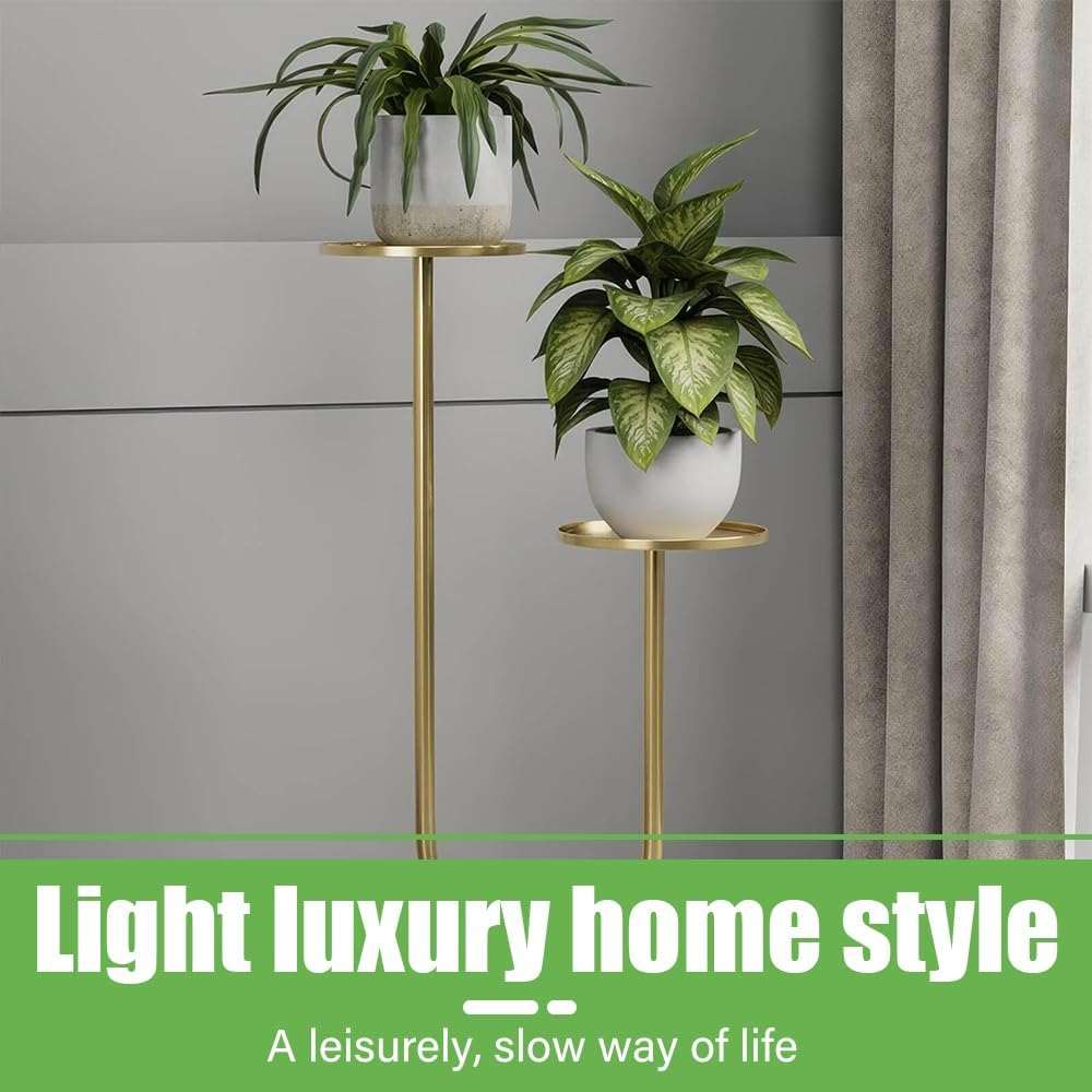 2 Tier Plant Stand Metal,Rock Plate Base, High Temperature Resistance, Scratch Resistance,Tiered Flower Pot Pedestal Display,For Living Room,Balcony,Patio Garden (Gold) image number 4