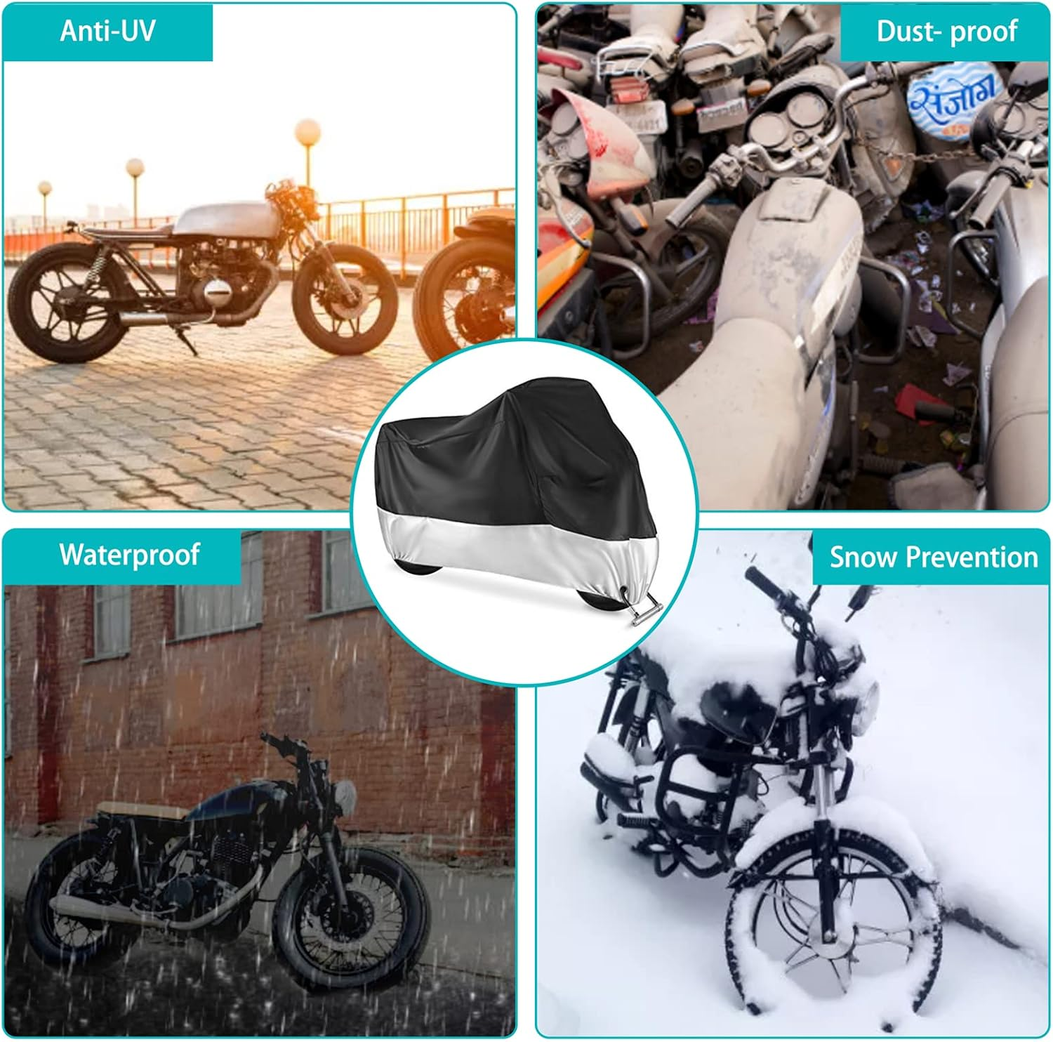 Motorcycle Cover,Motorbike Cover All Season Universal Weather Waterproof Sun Outdoor Protection with Lock-Holes & Storage Bag,Xxl Motorcycles Vehicle Cover image number 6