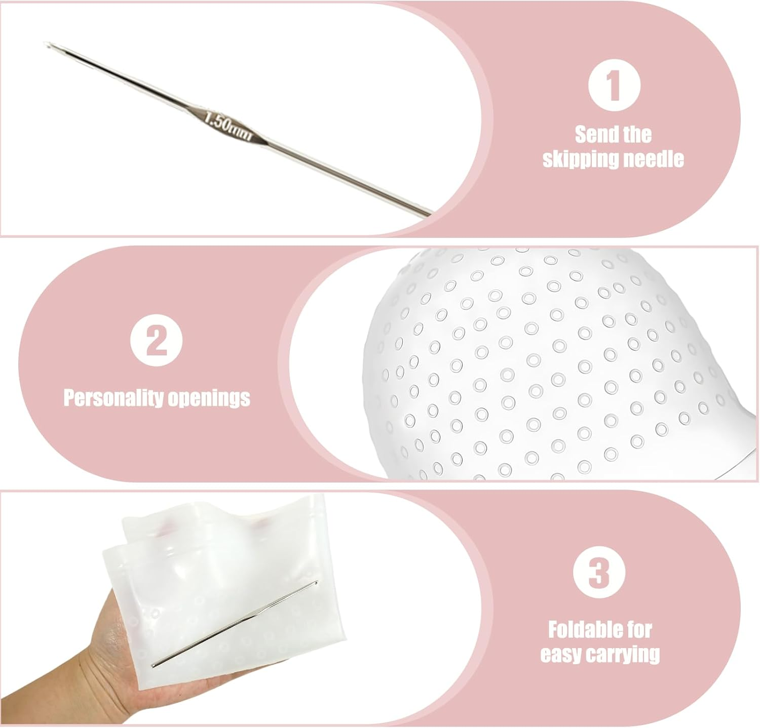 Teccfly Silicone Hair Dye Cap with Hook, Reusable Silicone Highlighted Hair Cap for Salon & Home Use, Fits Most Head Sizes (22X30.5Cm/8.7&times;12 In) image number 4