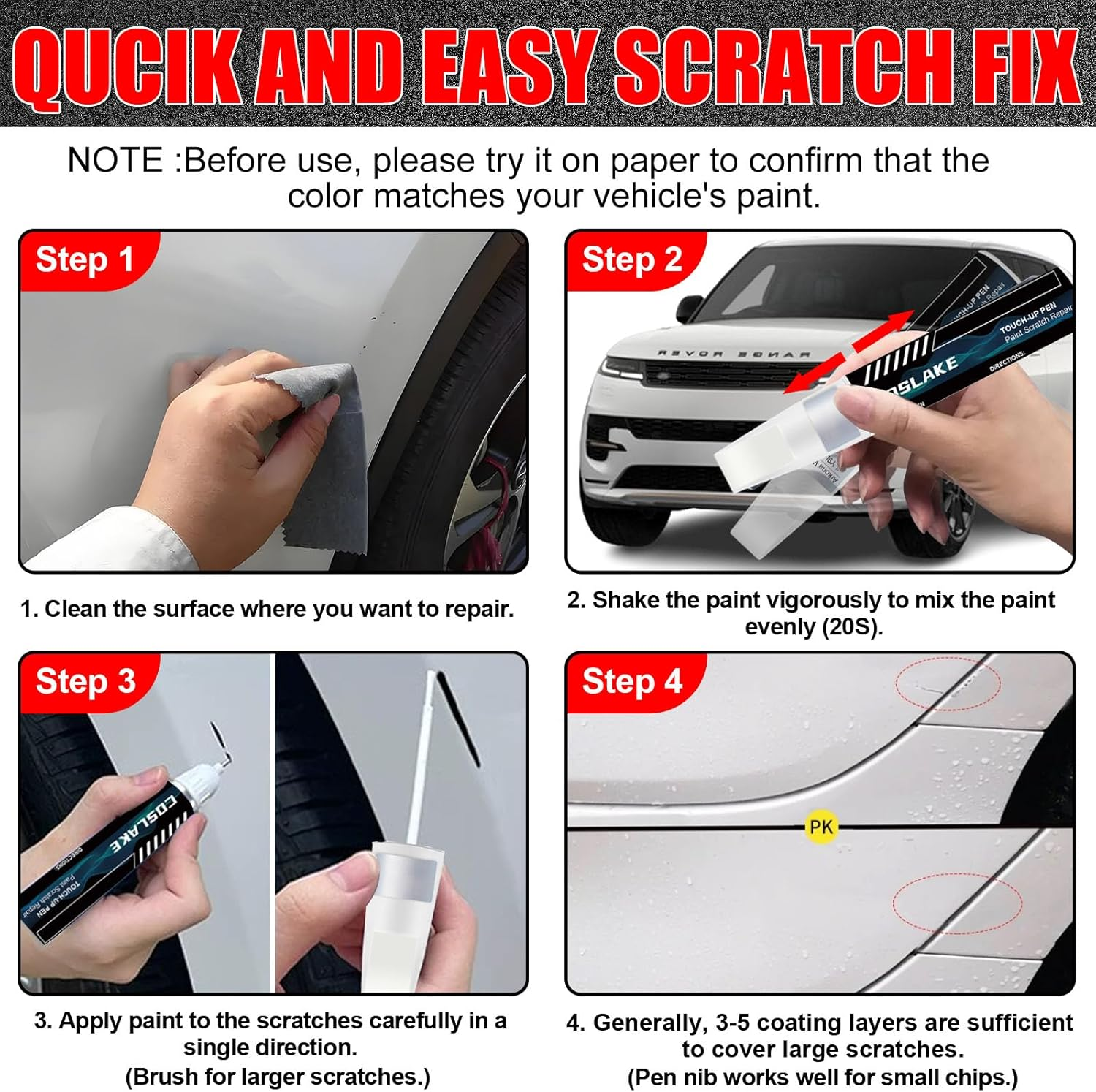 Car Touch up Paint(Ostuni Pearl White(2454/1Ej/Ncz)) for Landrover, Car Paint Scratch Repair Kit, Quick & Easy Solution to Repair, 2 in 1 Scratch Remover Pen with 2PCS Disposable Micro image number 1