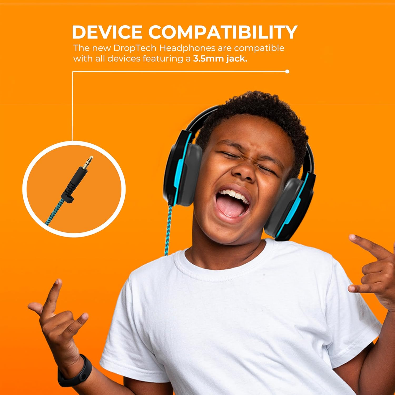 Gumdrop Droptech On-Ear Wired Headphones with Microphone | 3.5 Mm Jack Long Tangle Free Chew-Proof Cord Rugged Drop Tested and Comfortable for Kids, Students, Classroom and School Use - Black image number 4