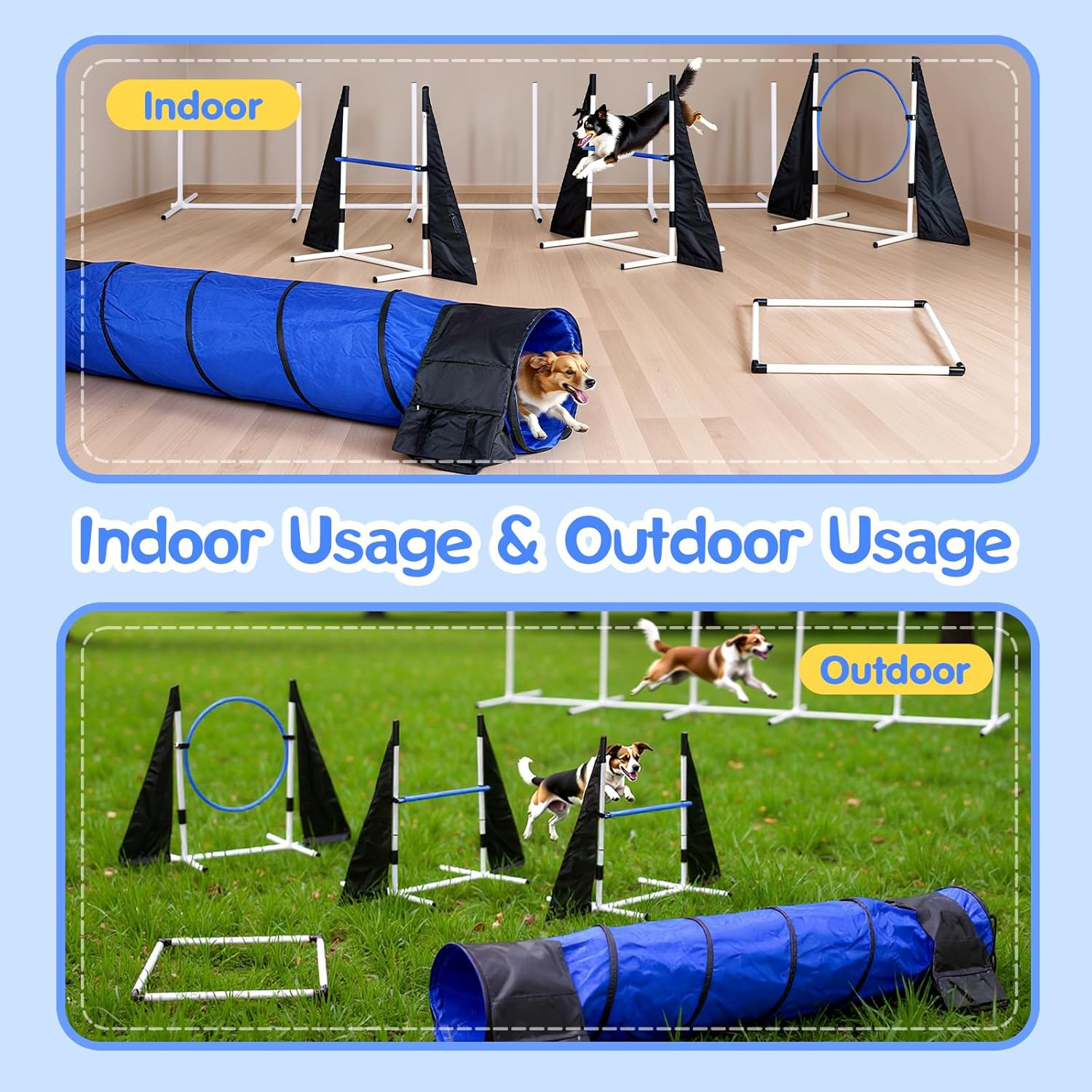 Advwin Dog Agility Training Equipment, Puppy Obstacle Course Kit Outdoor Game with Tunnel, Agility Hurdle, Weave Poles, Jump Ring, Pause Box, Toy Balls and Storage Bag image number 5