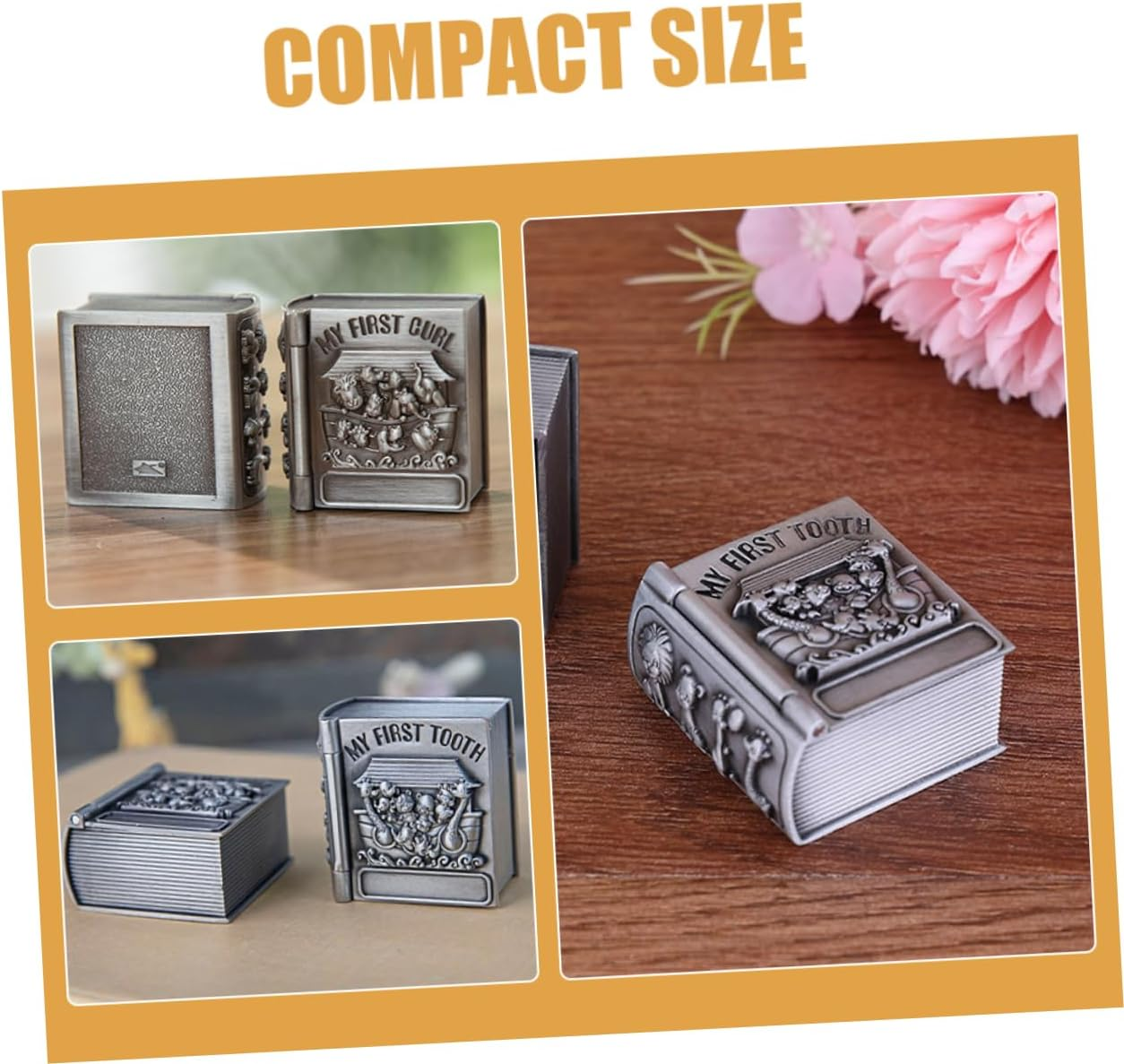 KOMBIUDA 2Pcs Tooth Keepsake Box Elegant Embossed Design Tooth Holder Decor for Newborn Memories and Milestones image number 6