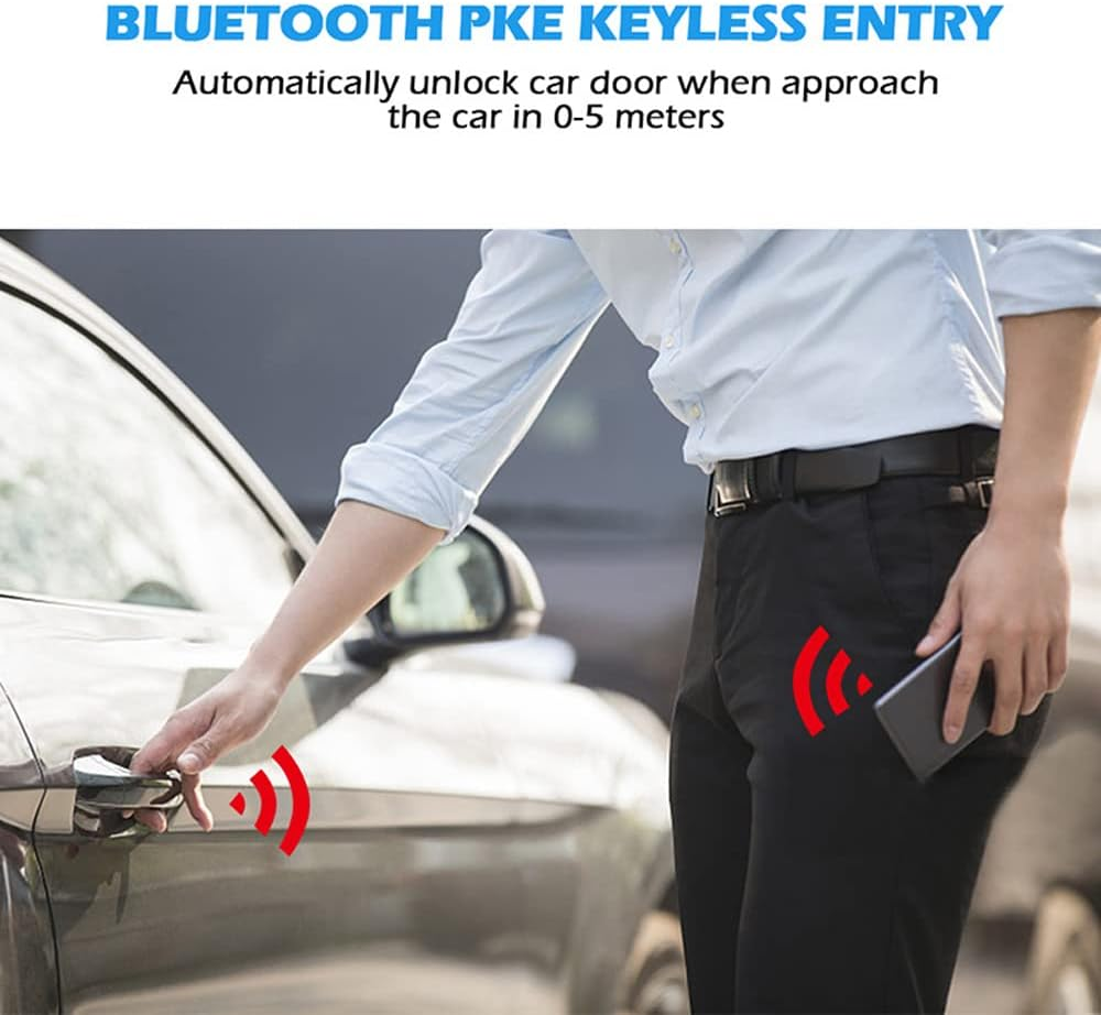 HIKOAN Car Anti-Theft Alarm Remote Starter System PKE Keyless Entry BT Remote Engine Starter Central Lock Kit 2-Way Vibration Alarm Support APP Control with 2 Remote Controller image number 5