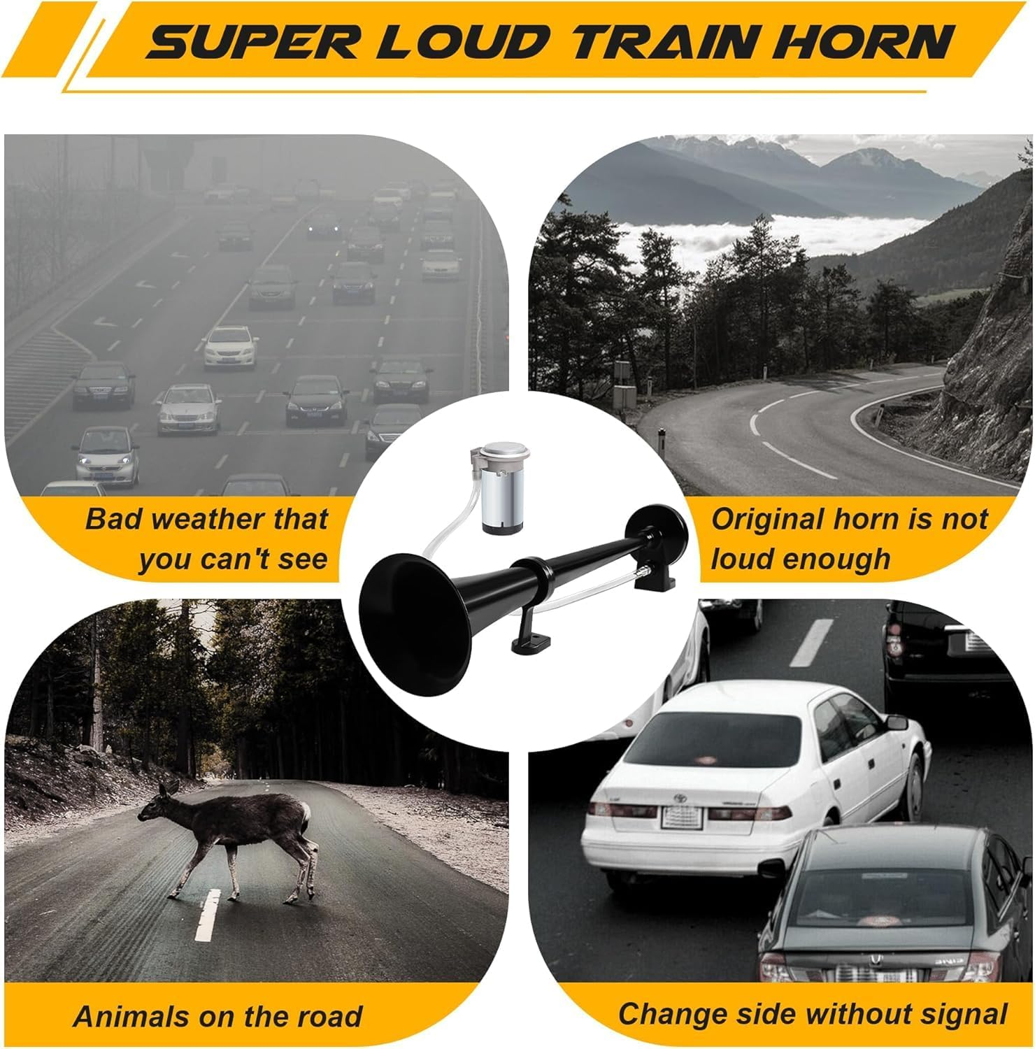 12V Air Horn Kit, Super Loud Train Horn for Truck, Air Horn Dual Truck Horn with Compressor for 12V Vehicles Trucks Pickup (Single Black) image number 6