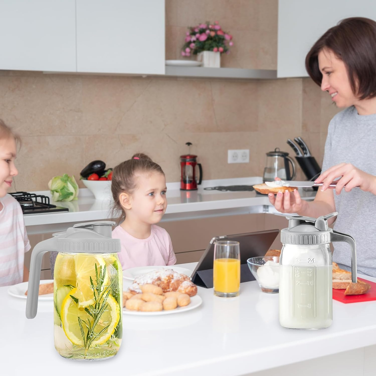 32 Ounce Glass Mason Jar Water Bottle with Spout Handle Leak Proof Silicone Seal Ideal for Cold Brew Coffee Milk Juice Lemonade Breast Milk Storage and Other Beverages Easy Clean Ergonomic Design image number 3