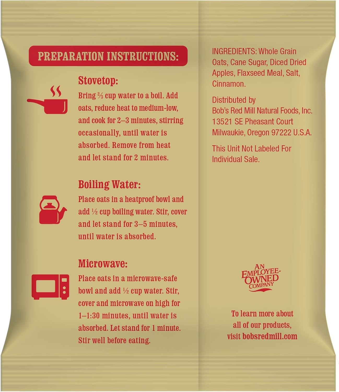 Bob'S Red Mill Apple Pieces & Cinnamon Oatmeal Packets, 8 Packets (Pack of 1) - Non GMO, Gluten Free, Whole Grain, Kosher image number 6