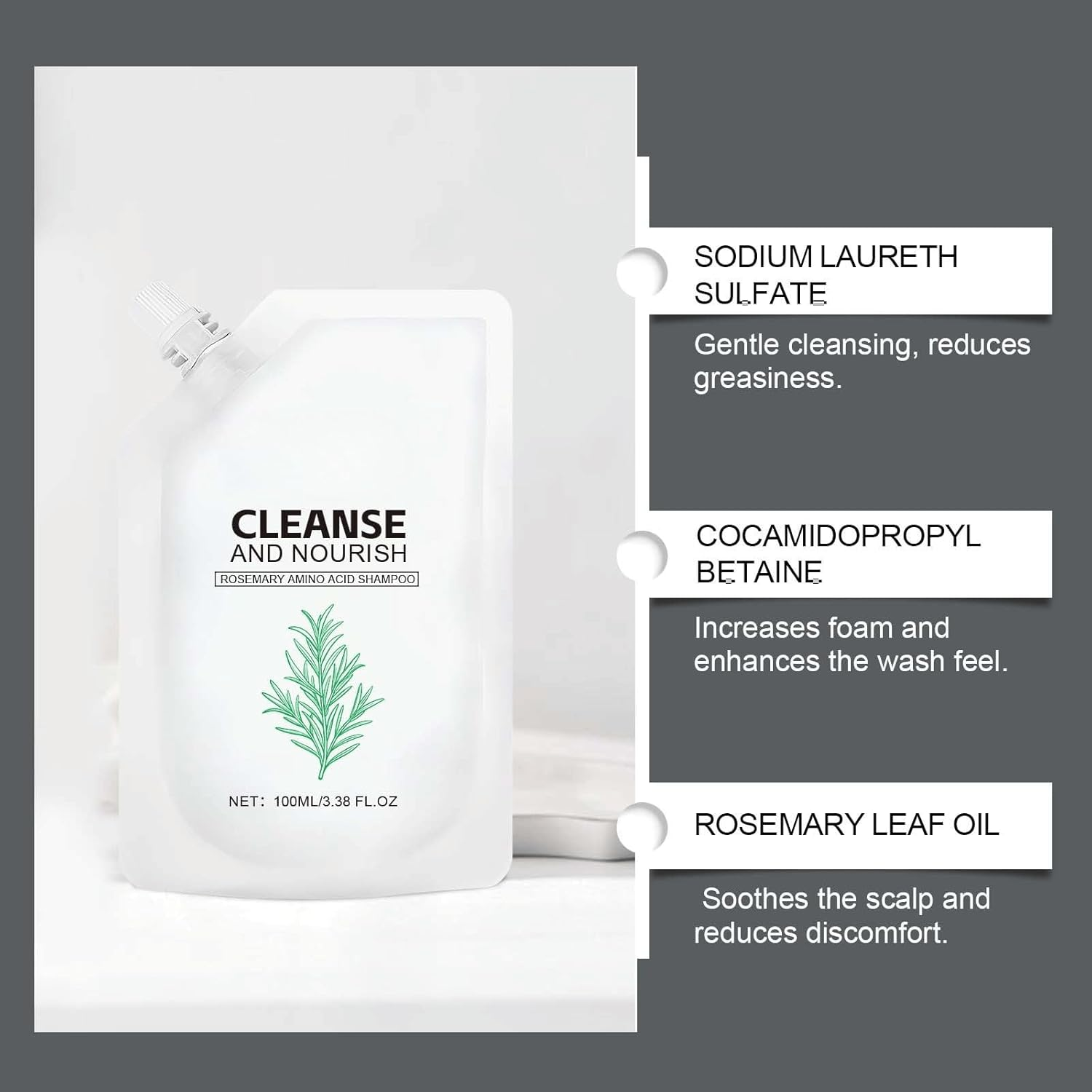 Rosemary Shampoo with Glycol Stearate and Cocamide DEA &ndash; Hydrating Cleanser for Dry Hair &ndash; Gentle Scalp Care and Daily Use (1Pcs) - 4Pcs image number 4