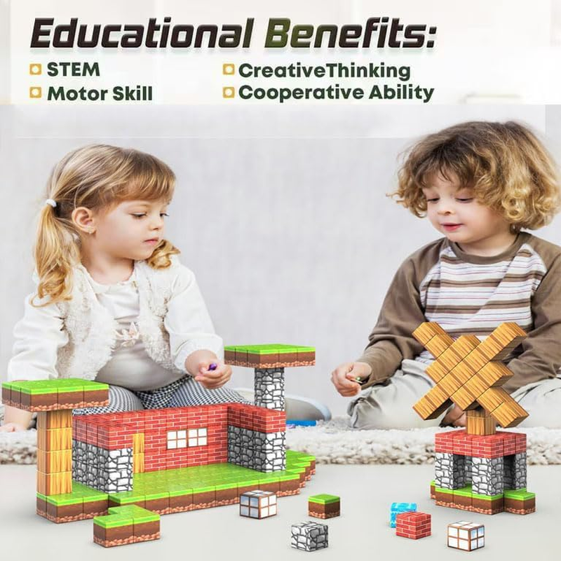 100PCS Magnetic Blocks-Build Mine Magnet World Edition, Magnetic Toys for Boys & Girls,Stem Montessori Sensory Toys for Toddlers Gifts for 3+ Years Old image number 4