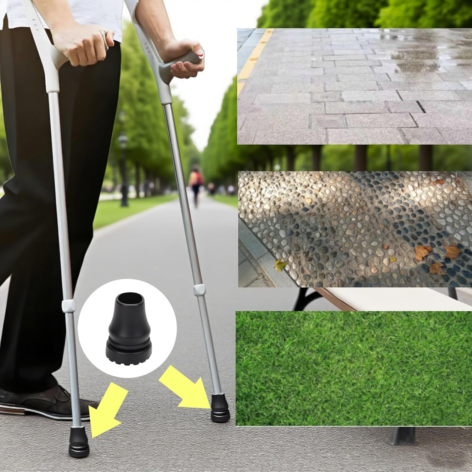 2Pcs Non-Slip Rubber Cane Tips (16Mm Inner Diameter) - Heavy Duty Universal Replacement for Walking Sticks, Crutches & Hiking Poles - Safe for Seniors, Adults (Black) image number 3