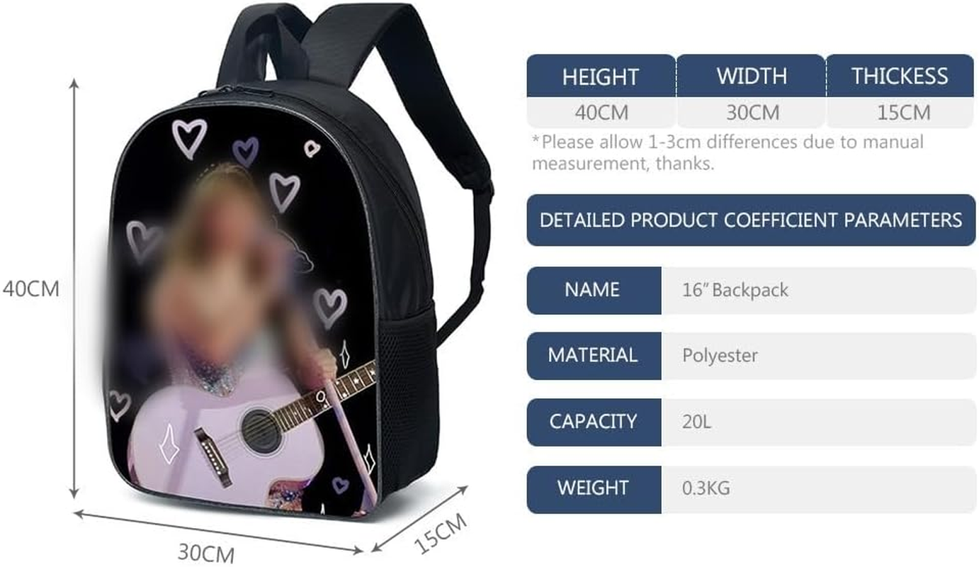 3Pcs Singer Music Lover Backpack Set with Keychain,16In 3D Printed Lunch Bag High Capacity Schoolbag Boy and Girl Schoolbag., Black, 16In image number 2