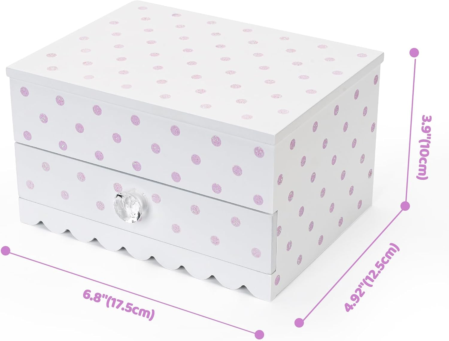 Bella Unicorn Musical Jewelry Box for Girls and Teens &ndash; Painted Wood Box with Sparkling Polka Dots &ndash; Dancing Little Unicorn &ndash; Charming Room D&eacute;cor and Childhood Memories Keepsake Box (White)