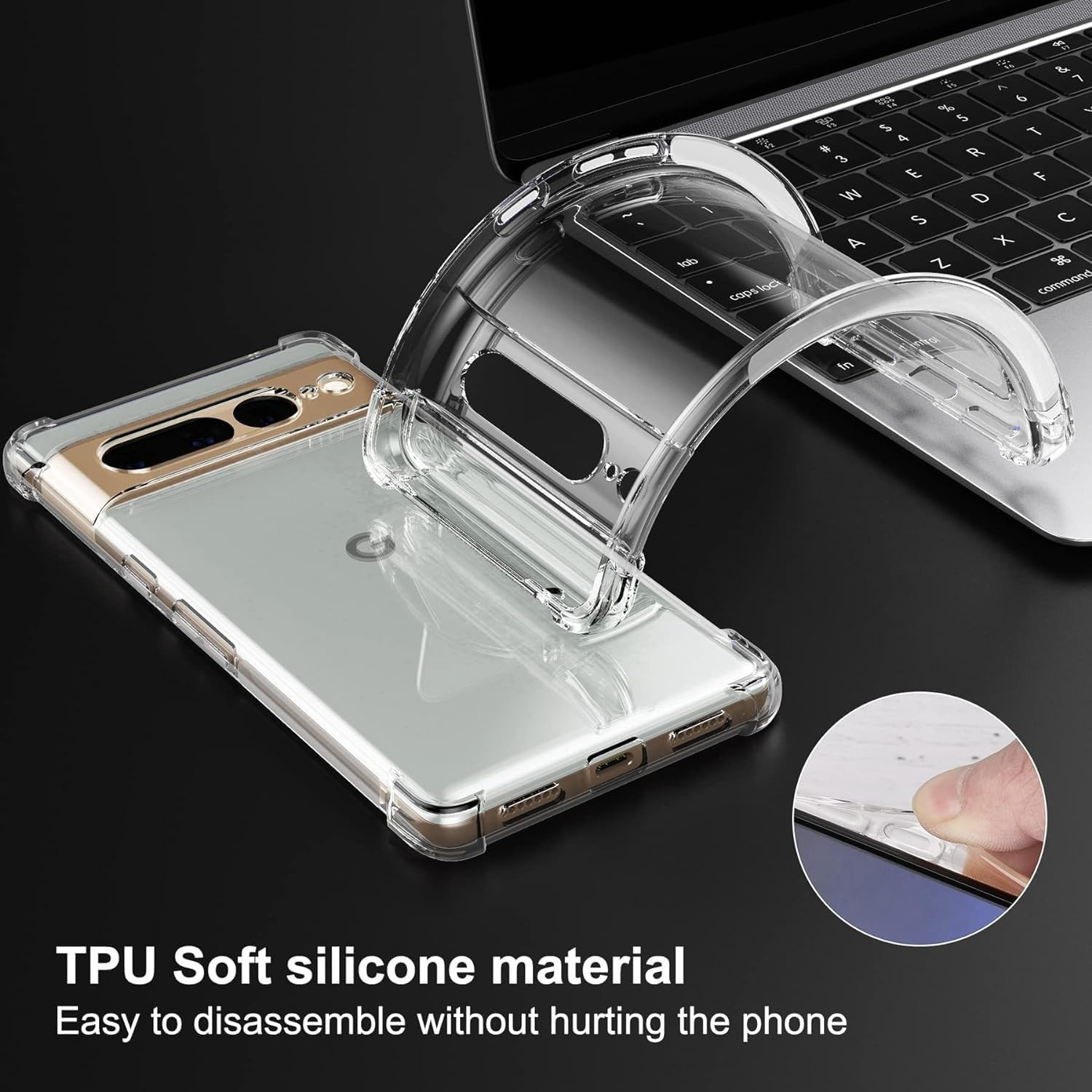 USTIYA Case for Google Pixel 7 Pro Clear TPU Four Corners Protective Cover Transparent Soft image number 2