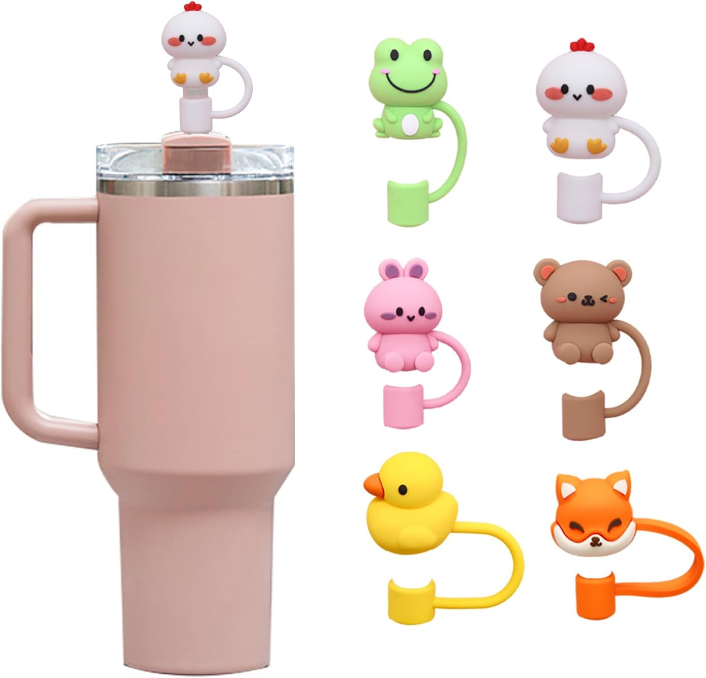 6 Pack Silicone Straw Cover Cap for Stanley Cup, Cute Funny Straw Topper Compatible with 30&40 Oz Tumbler with Handle,10Mm 0.4In Dust-Proof Reusable Straw Tips Lids image number 5