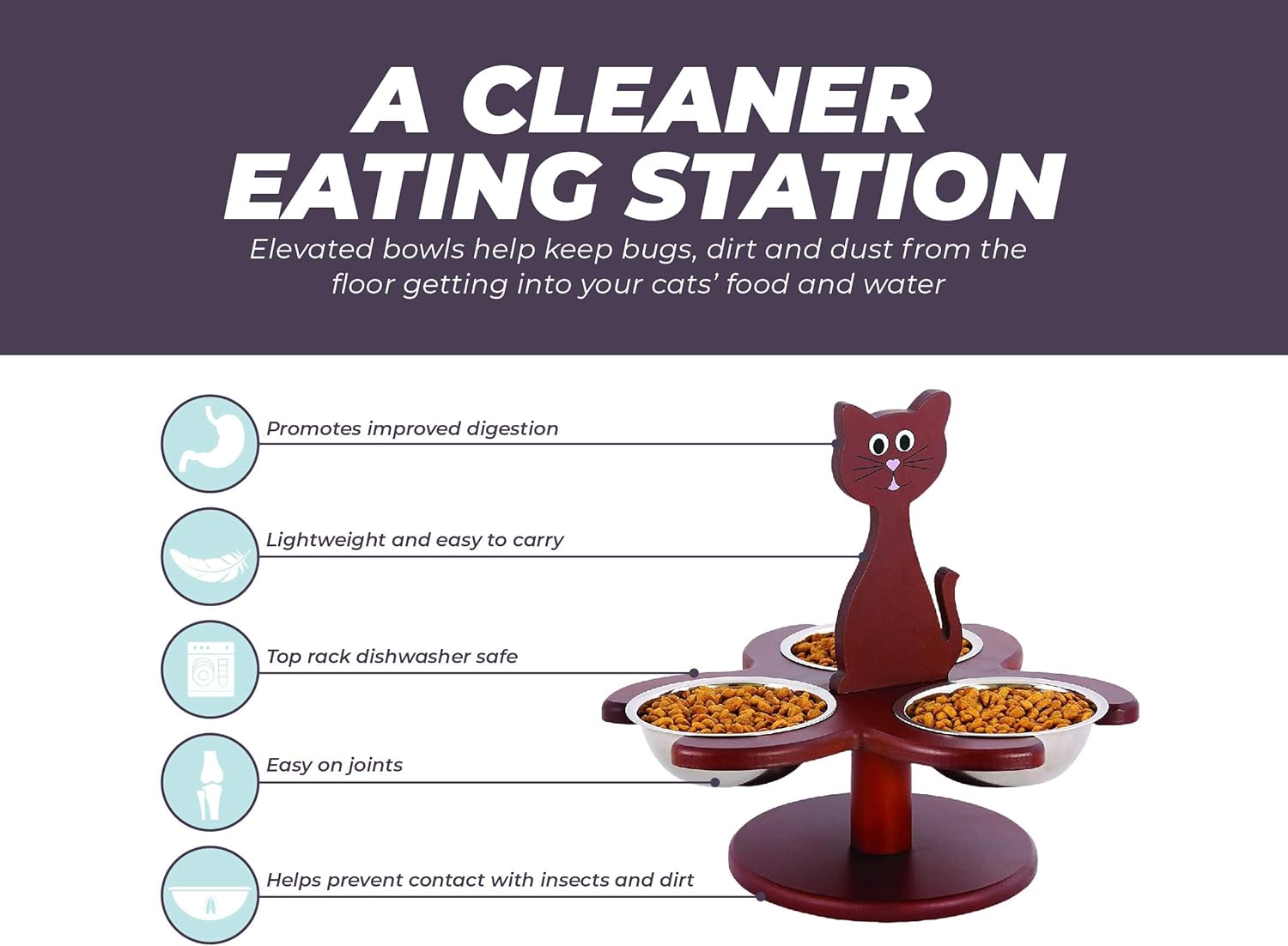 Pet Store Wood Multi-Cat Raised Feeder with 3 Metal Bowls image number 4