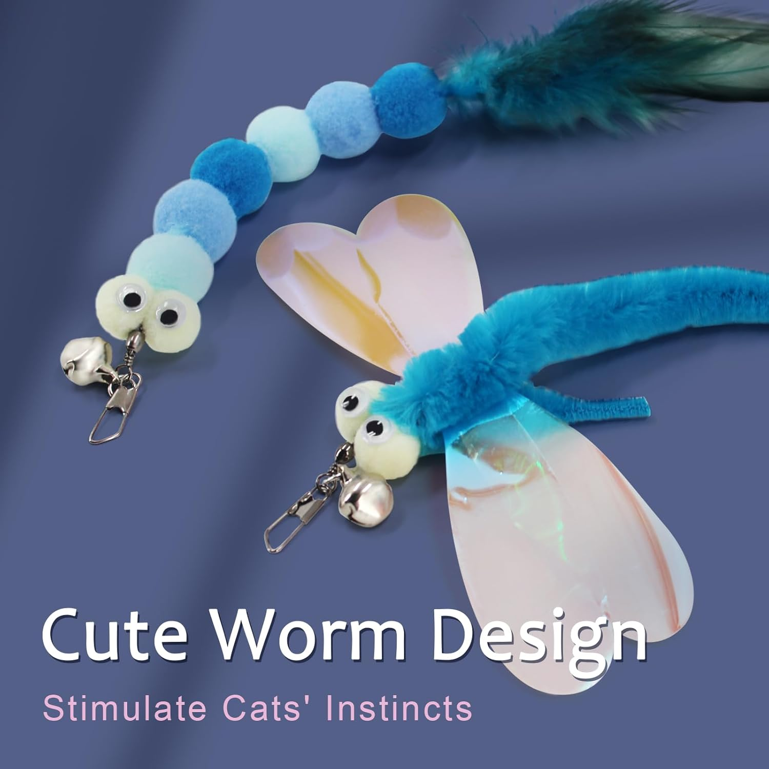 SONGWAY Cat Wand Toys for Indoor Cats - Cat Feather Toys with Retractable Cat Stick and 6 PCS Fairy Cat Teaser Toy Refills, Butterfly Tassel Plush Cat Toys Interactive, Blue Visit the SONGWAY Store image number 2