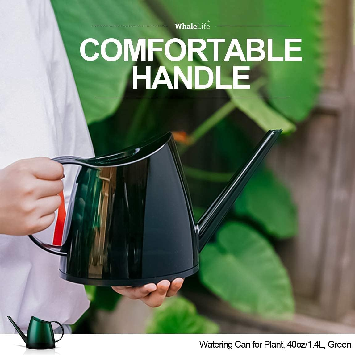 Whale Life Watering Can for Plant, 40Oz/1.2L, Green image number 1