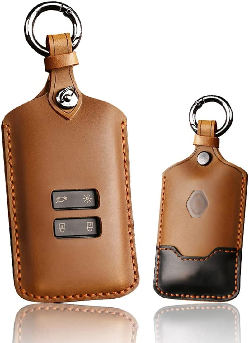 Ontto Leather Car Key Case Fit for Renault Koleos Kadjar Talisman Captur Espace Clio Megane Key Fob Cover Keyring Remote Key Holder Keychain Key Shel Lkey Protective Accessories Black